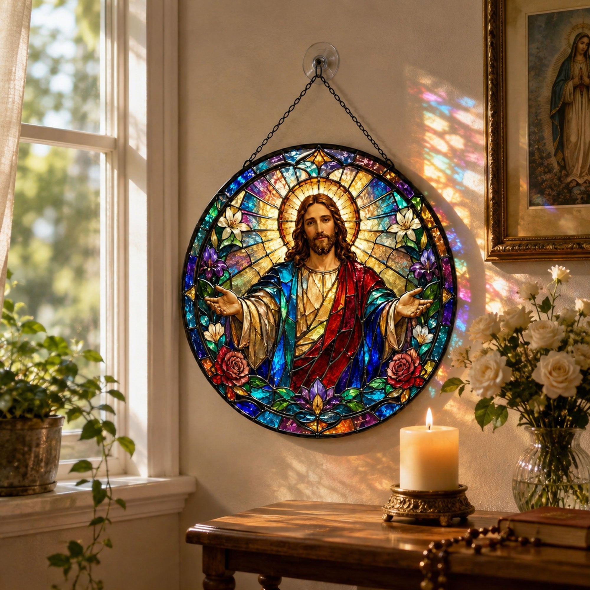 Jesus Open Arms Suncatcher, Christian Window Hanging, Faith Gift for Home