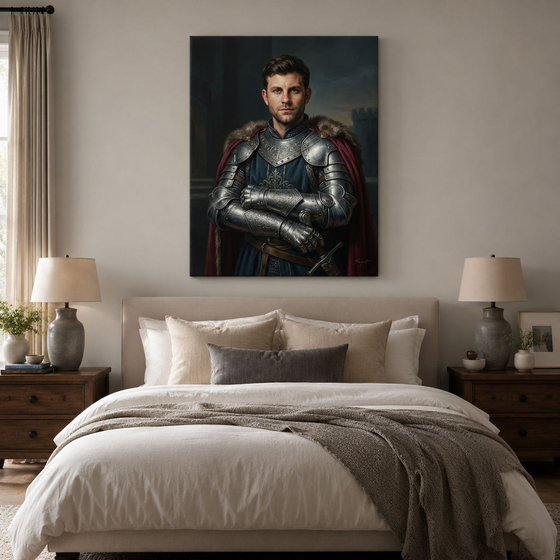 Dad The Family Knight Canvas, Custom Face Wall Art, Funny Gift From Kids For Father’s Day