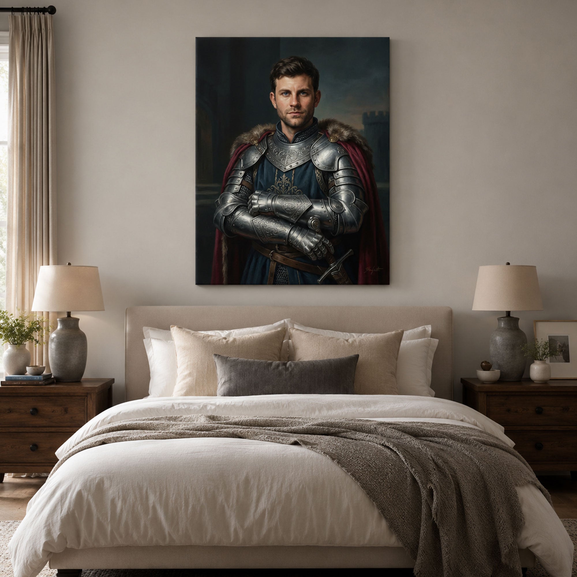 Dad The Family Knight Canvas, Custom Face Wall Art, Funny Gift From Kids For Father’s Day