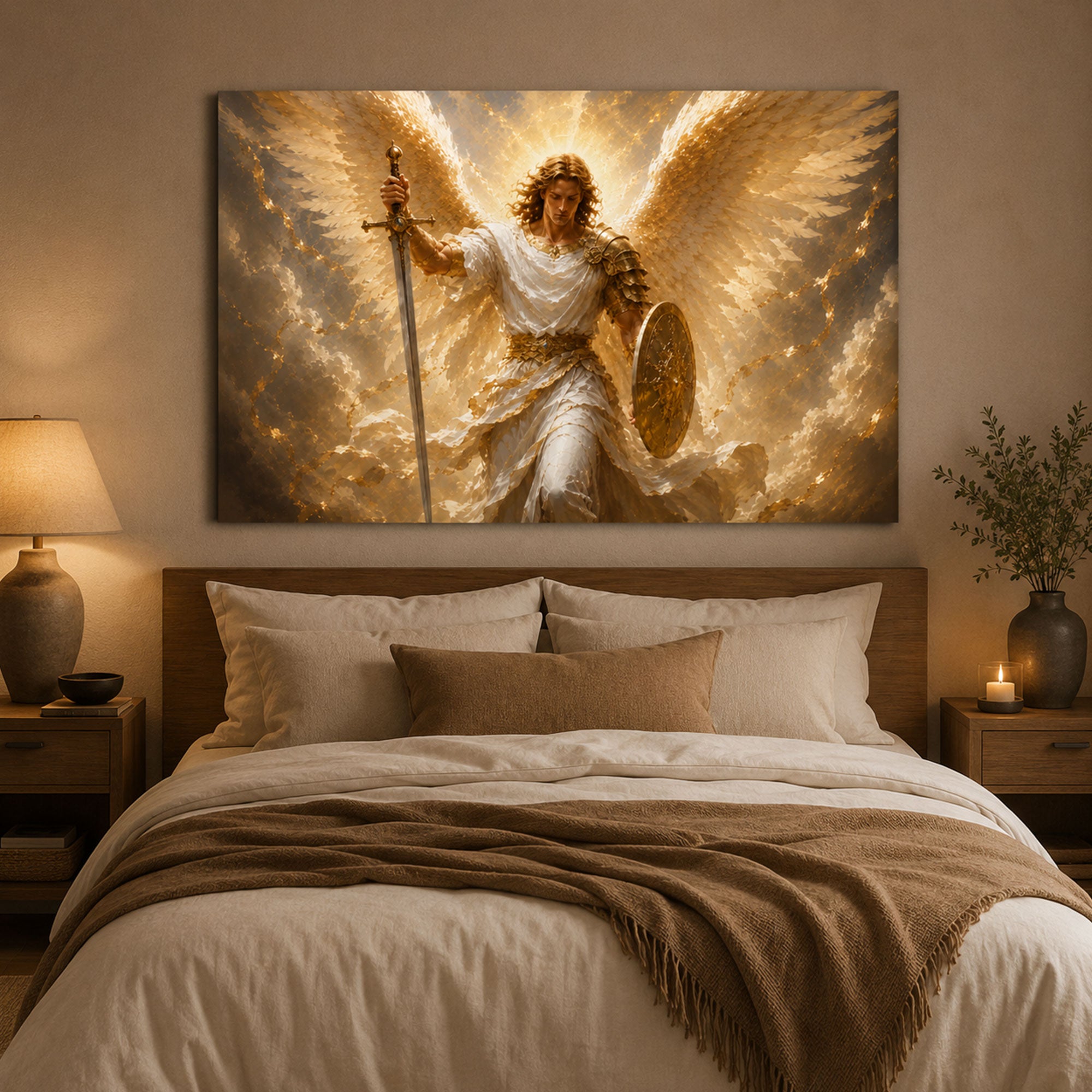 Saint Michael Archangel Canvas Print, Heavenly Warrior Catholic Wall Art, Guardian Faith Home Decor