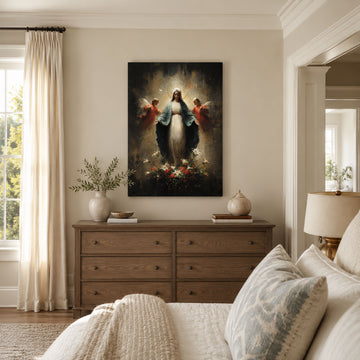 Virgin Mary with Angels Canvas Print, Catholic Home Decor