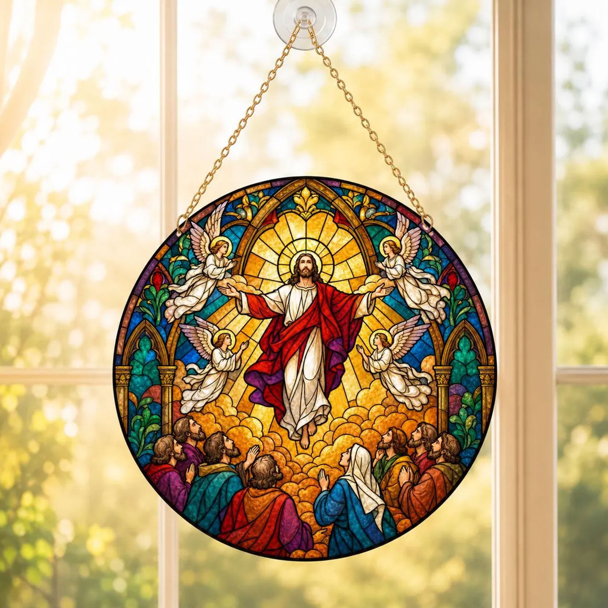 Jesus Ascension Stained Glass Ornament, Christian Window Suncatcher, Faith Decor Gift
