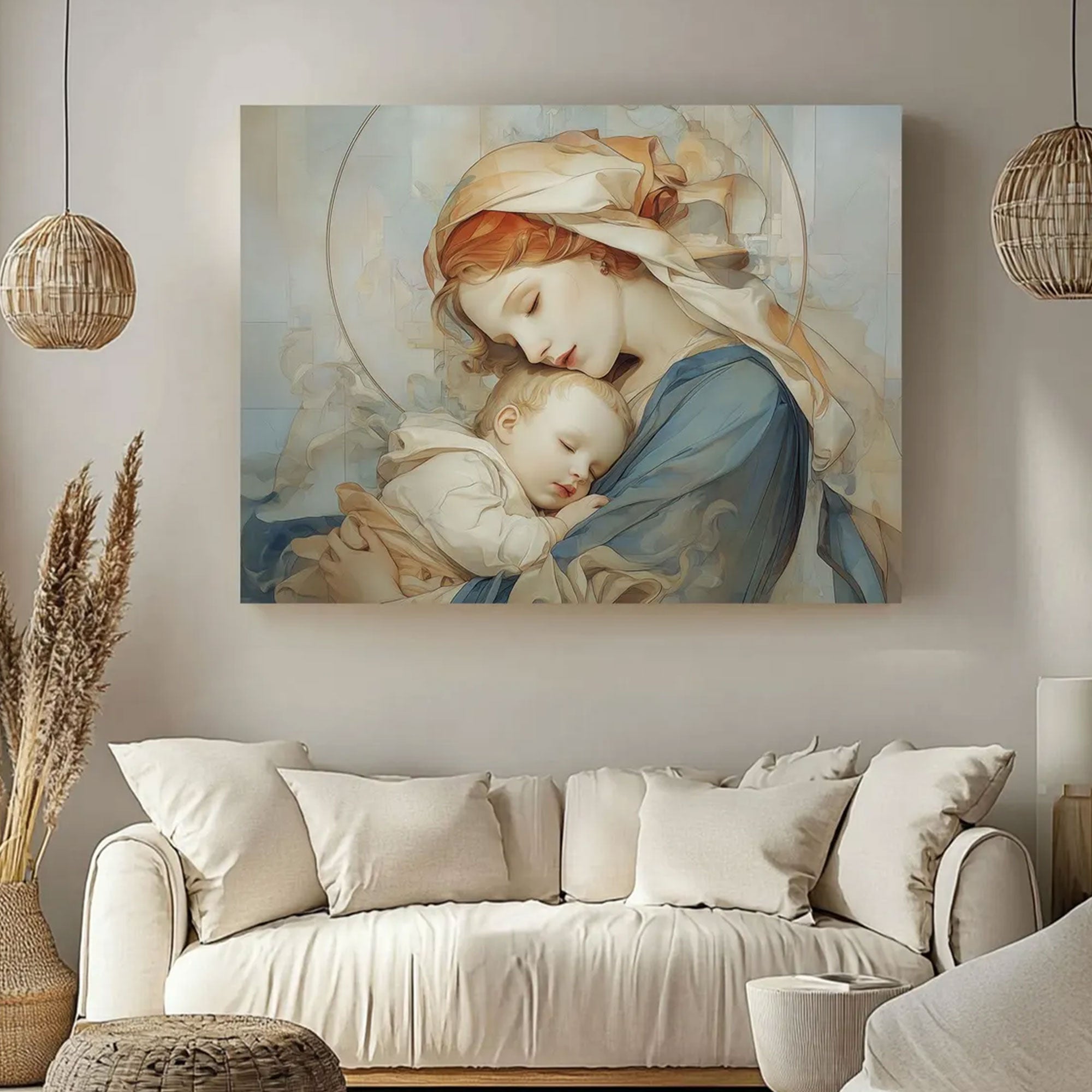 Mary and Baby Jesus Canvas Print, Madonna and Child Wall Art, Christian Home Decor, Faith Inspired Gift