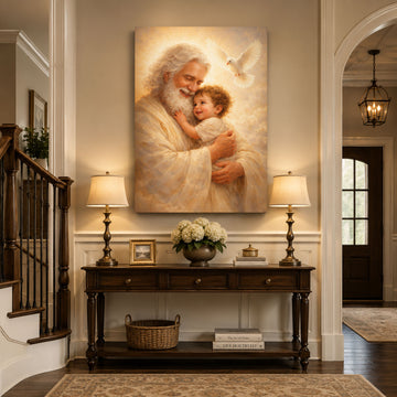 God the Father and Jesus Canvas Print Heavenly Father Hugging Son Christian Wall Art Faith Gift