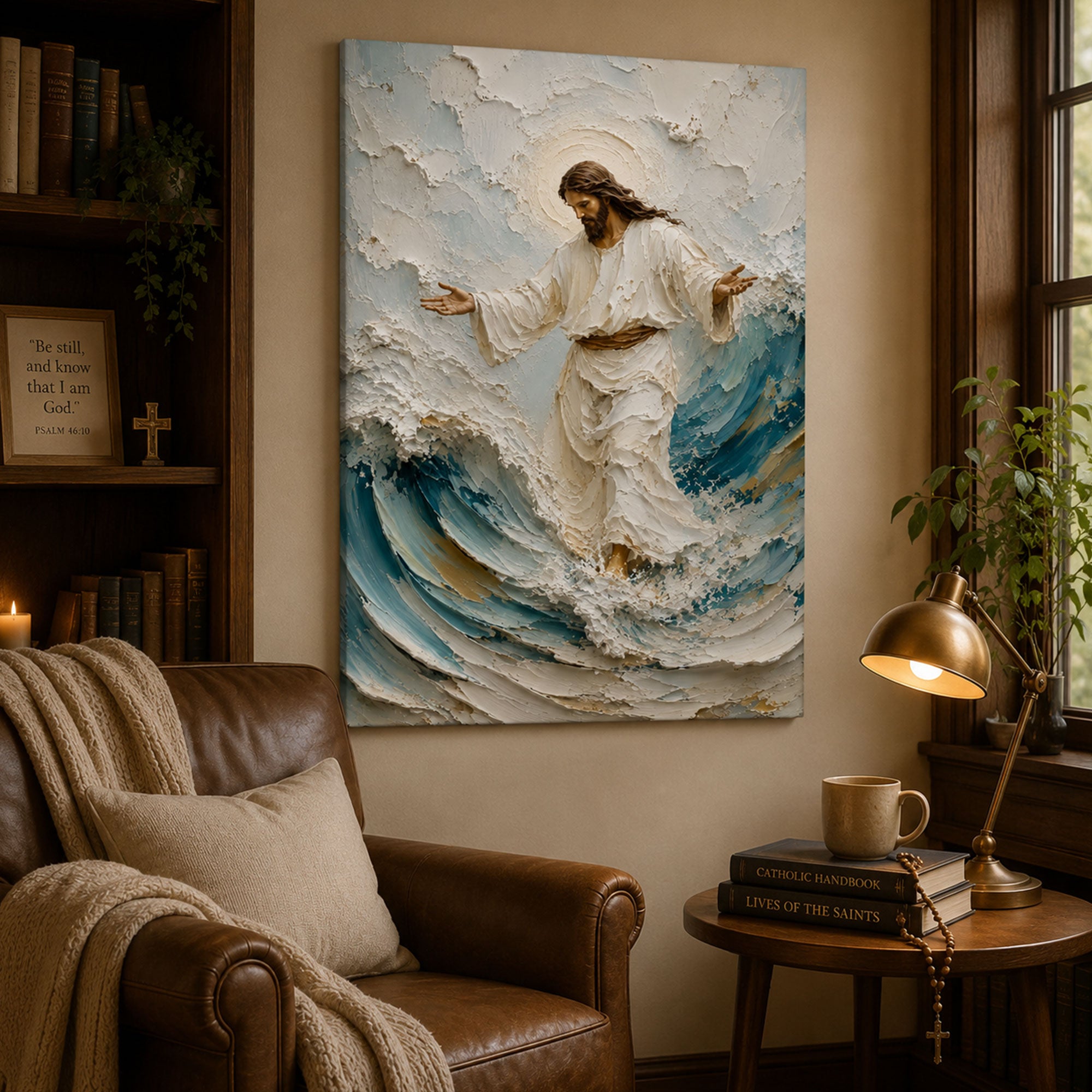 Jesus Walking on Water Canvas Print, Christian Ocean Wall Art, Faith Home Decor