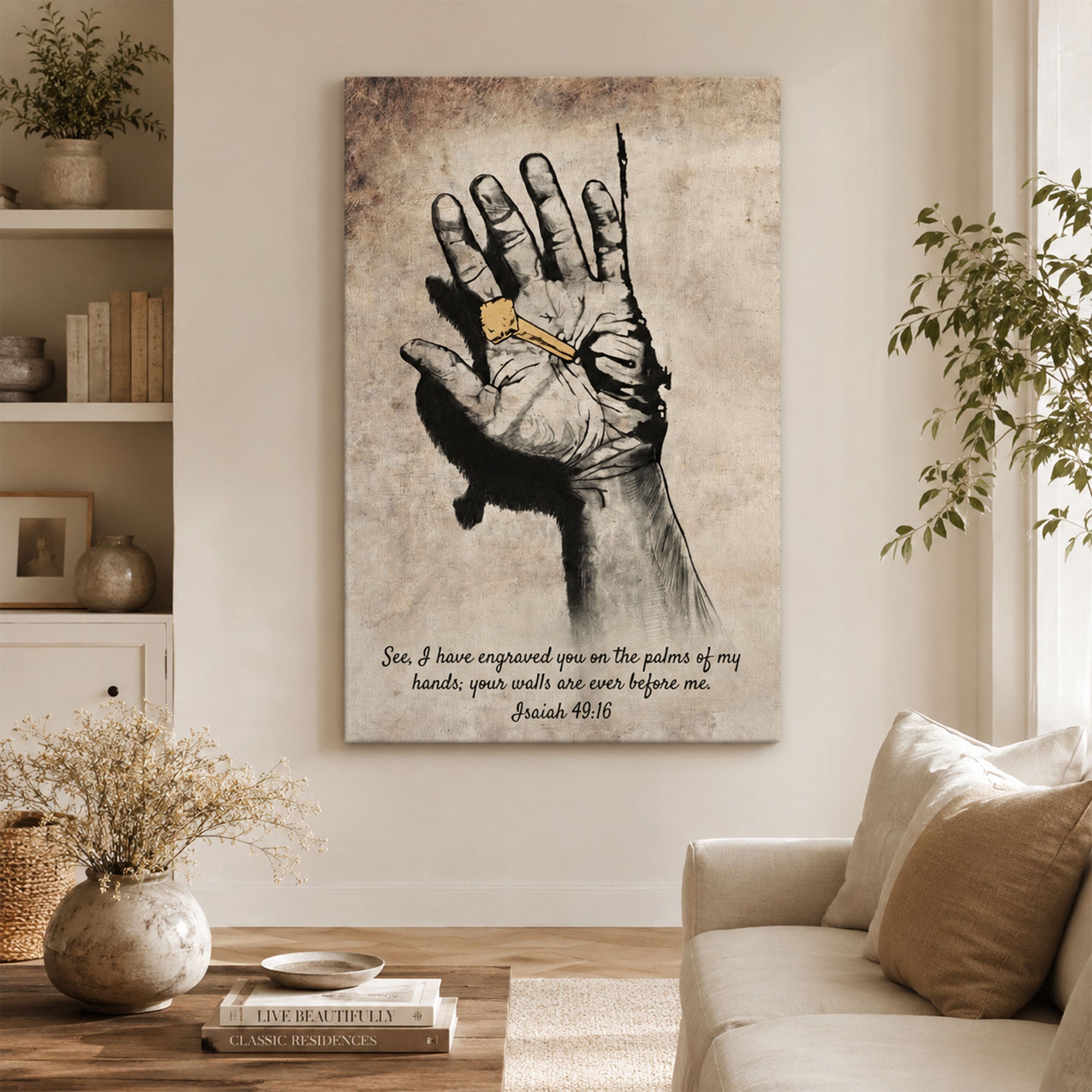 Isaiah 49:16 Canvas Print, “I Have Engraved You on the Palms of My Hands” Christian Wall Art, Scripture Faith Decor