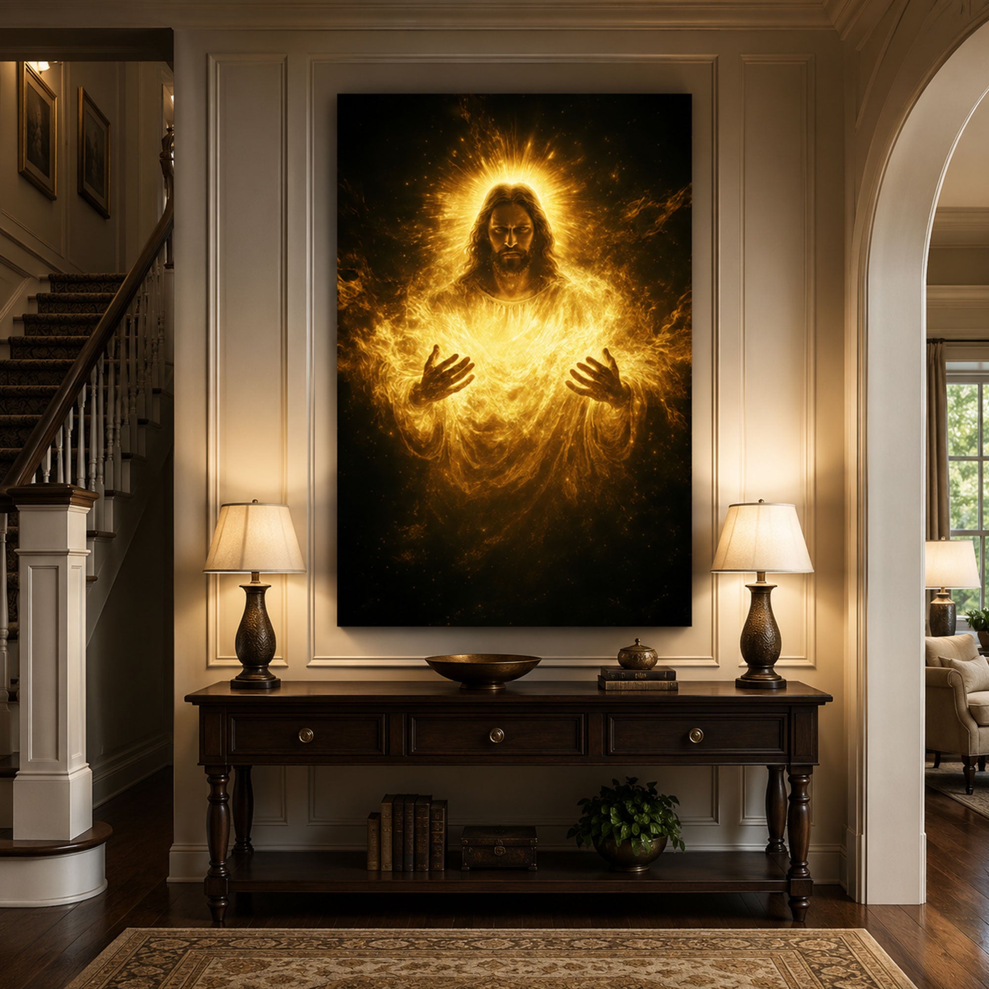 Glowing Jesus Christ Canvas Wall Art Radiant Divine Light Christian Faith Home Decor