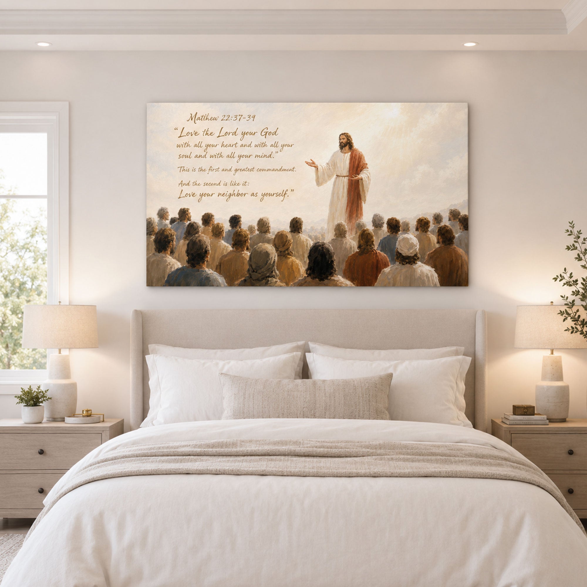 Greatest Commandment Canvas Print, Matthew 22:37-39 Jesus Christian Wall Decor, Faith Gift