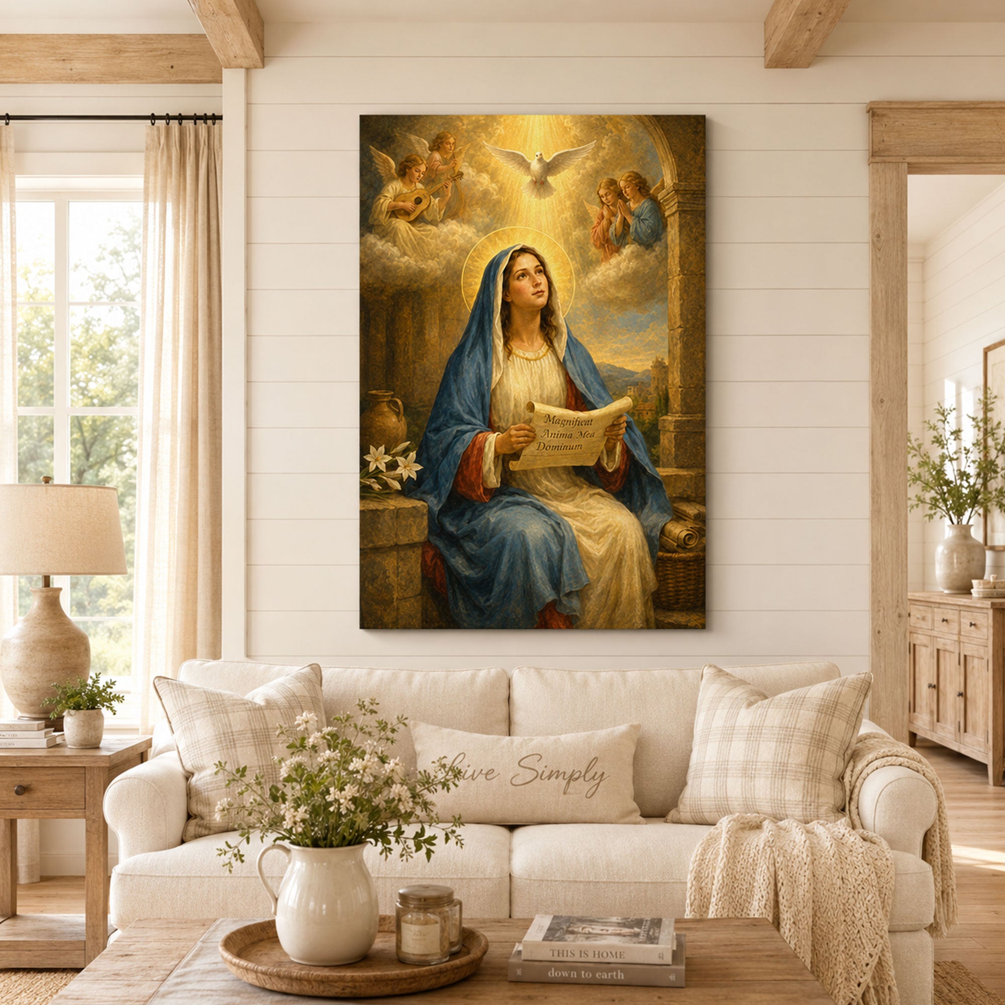 Virgin Mary Magnificat Canvas Print, Holy Spirit Catholic Wall Art, Marian Faith Home Decor Gift
