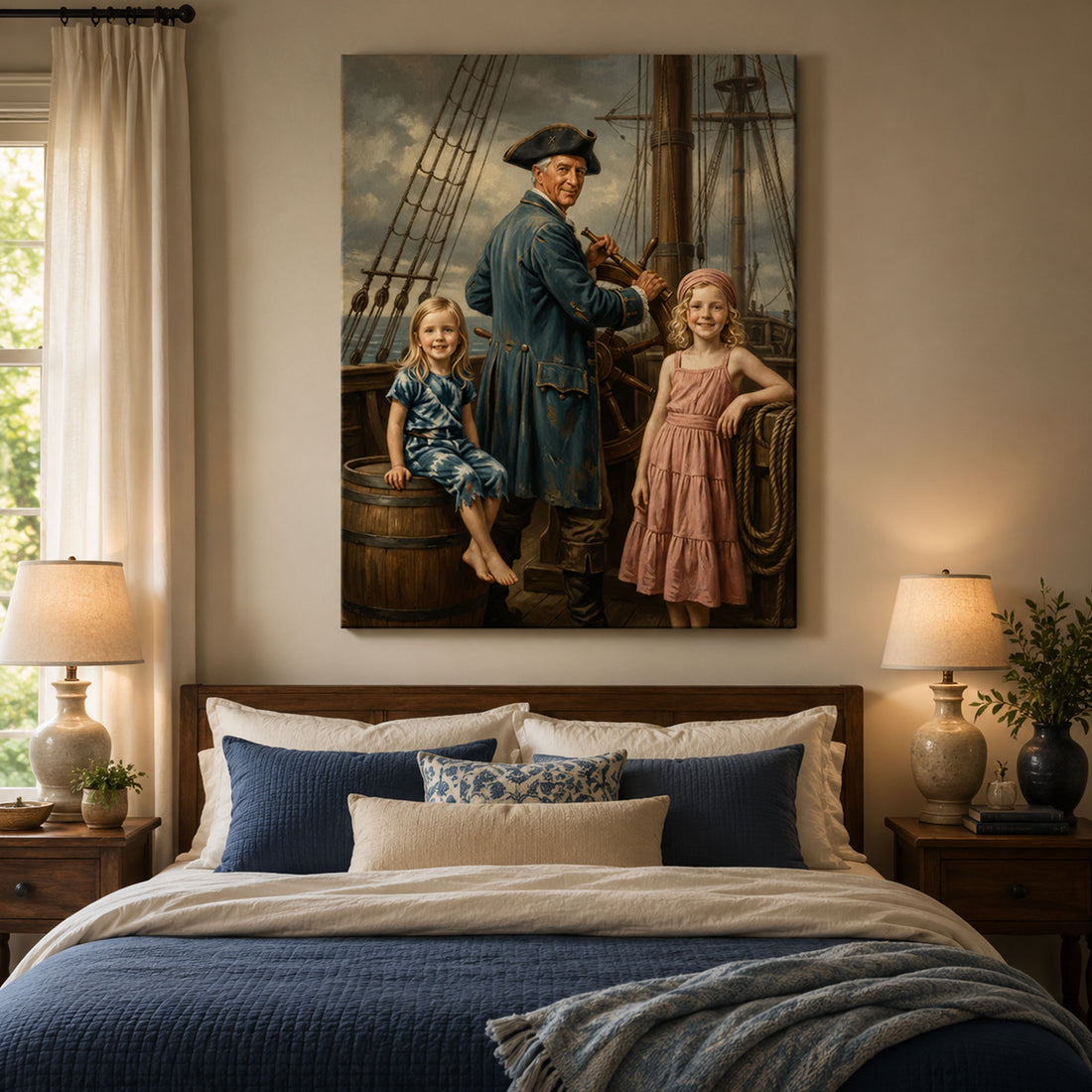 Custom Wild Pirates Grandpa Canvas Print, Personalized Grandfather And Grandkids Pirate Portrait, Adventure Wall Art Gift