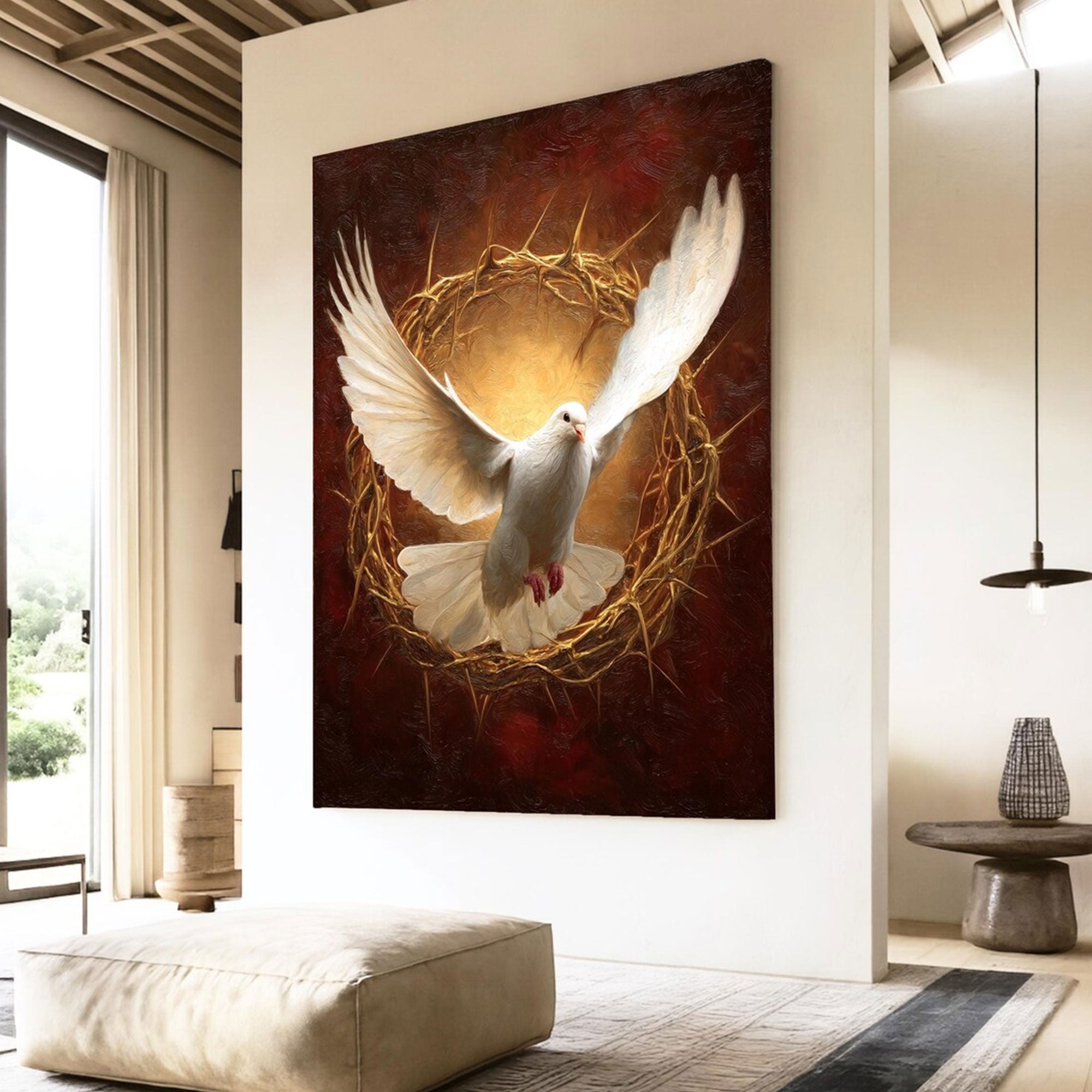 White Dove Canvas Wall Art, Symbol of Peace and Spiritual Faith, Elegant Christian Home Decor for Living Room, Prayer Room or Bedroom