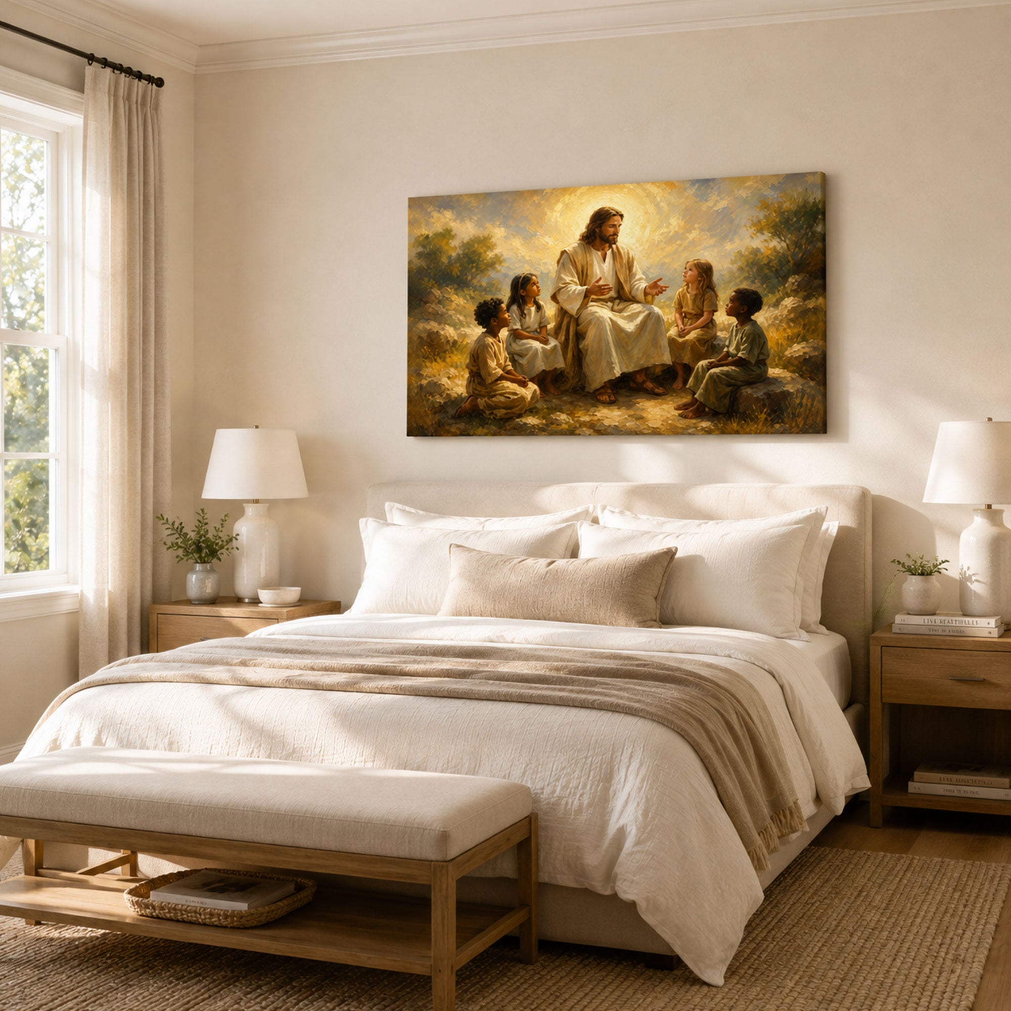 Jesus Teaching the Children Canvas Print, Matthew 19:14 Christian Wall Decor, Family Faith Gift