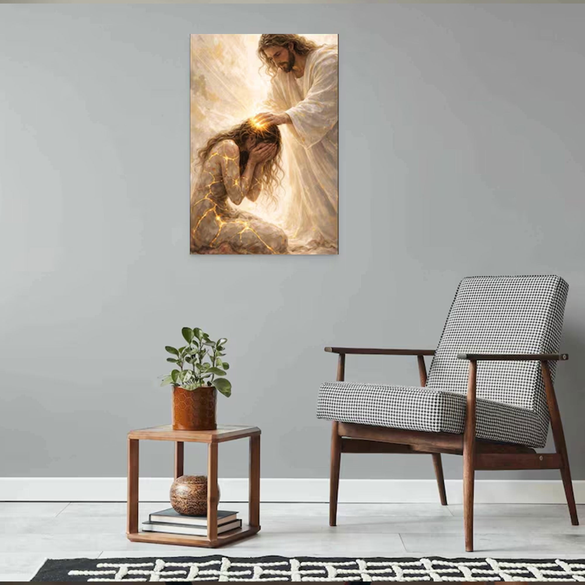Healed By Him Canvas Print, Jesus and Woman Wall Art, Christian Healing Artwork, Religious Home Decor