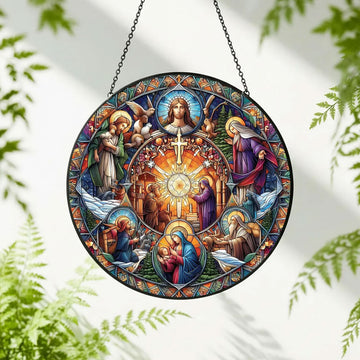 Holy Eucharist Jesus and Mary Suncatcher, Catholic Saints Window Hanging, Christian Faith Gift