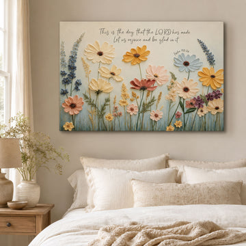 This Is the Day Psalm 118:24 Canvas Print, Floral Christian Scripture Wall Art, Joyful Faith Home Decor