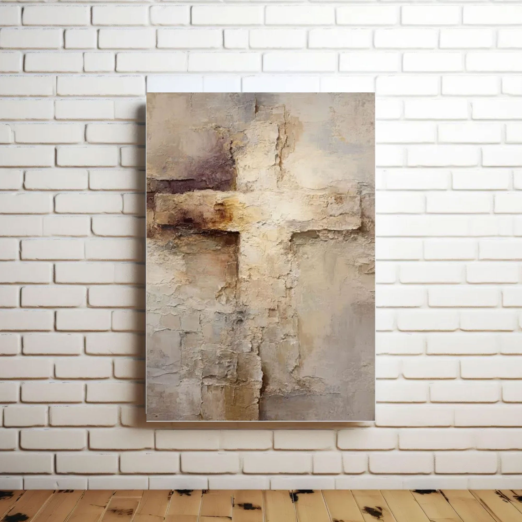 Abstract Neutral Cross Canvas Print, Rustic Textured Christian Wall Art, Faith Based Home Decor, Modern Religious Artwork, Inspirational Spiritual Gift