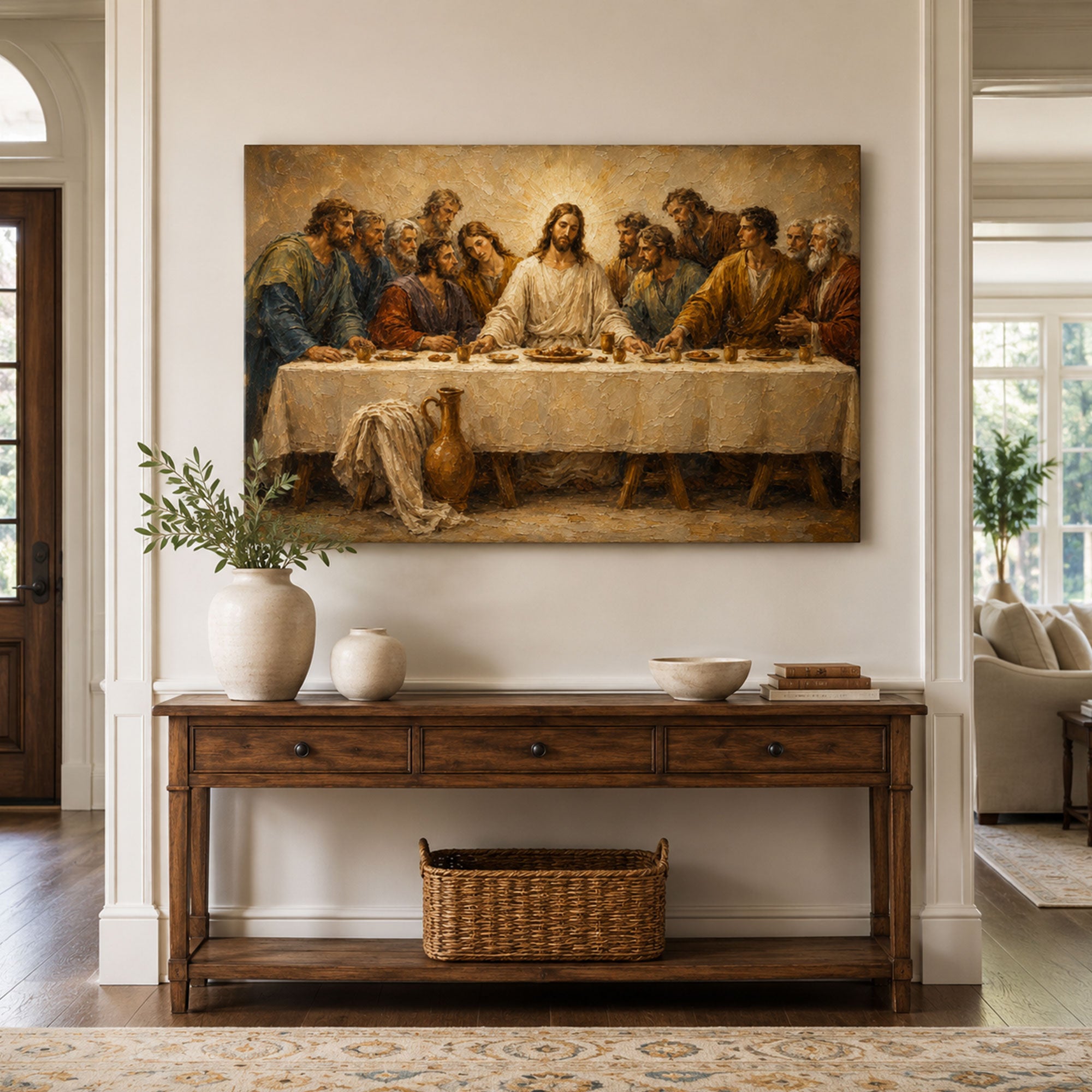 Jesus and the Twelve Apostles Canvas Print, Warm Gold Catholic Decor