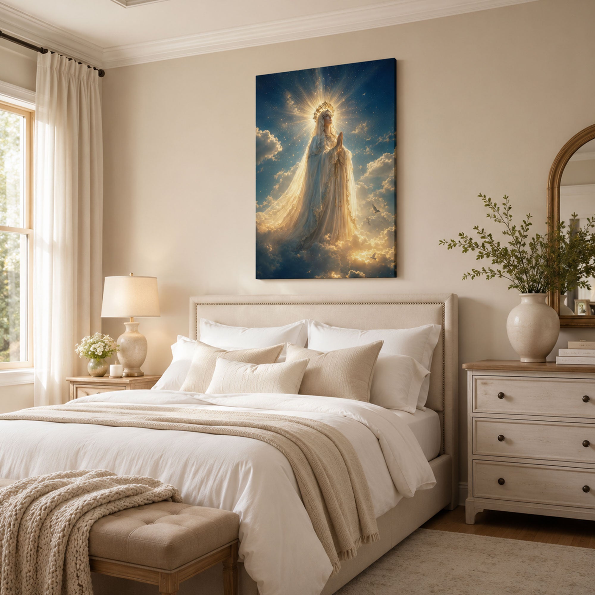 Queen of Heaven Virgin Mary Canvas Print, Catholic Home Decor