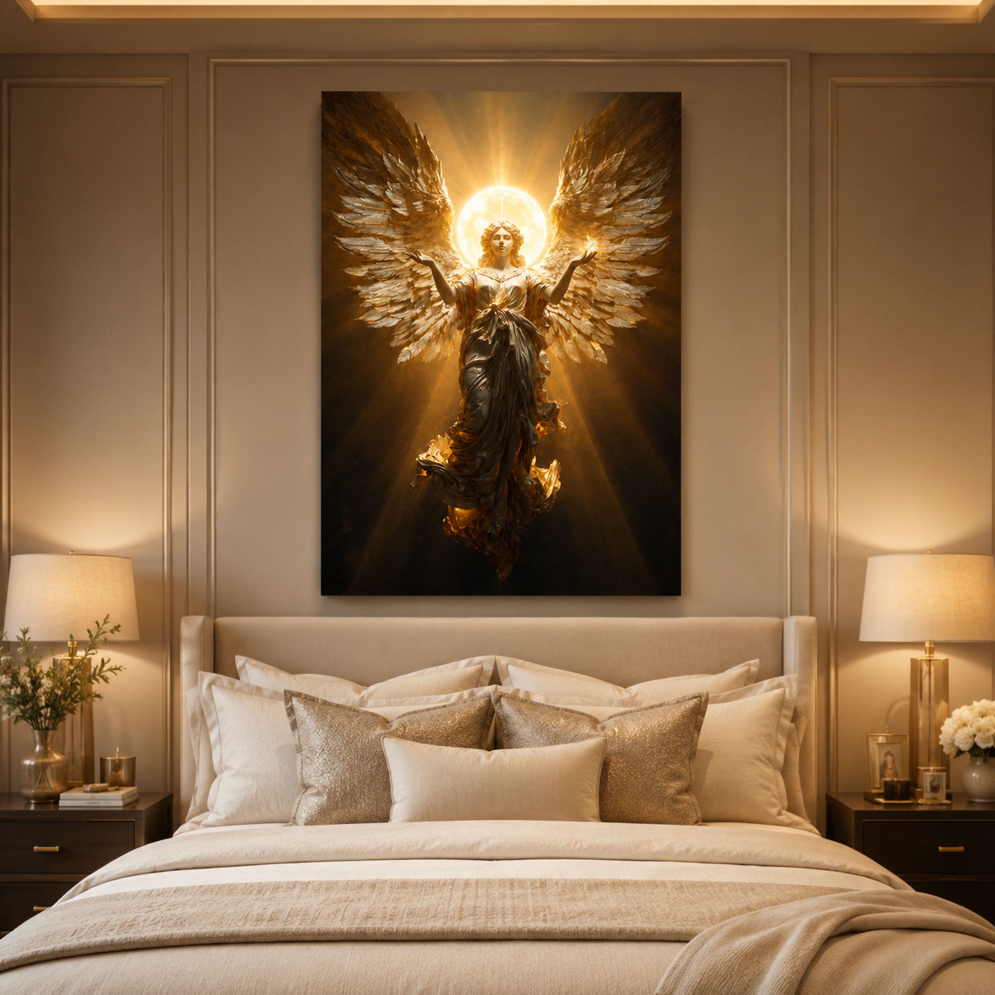 Guardian Angel of Light Canvas Print, Christian Angel Wall Art, Faith Home Decor Gift