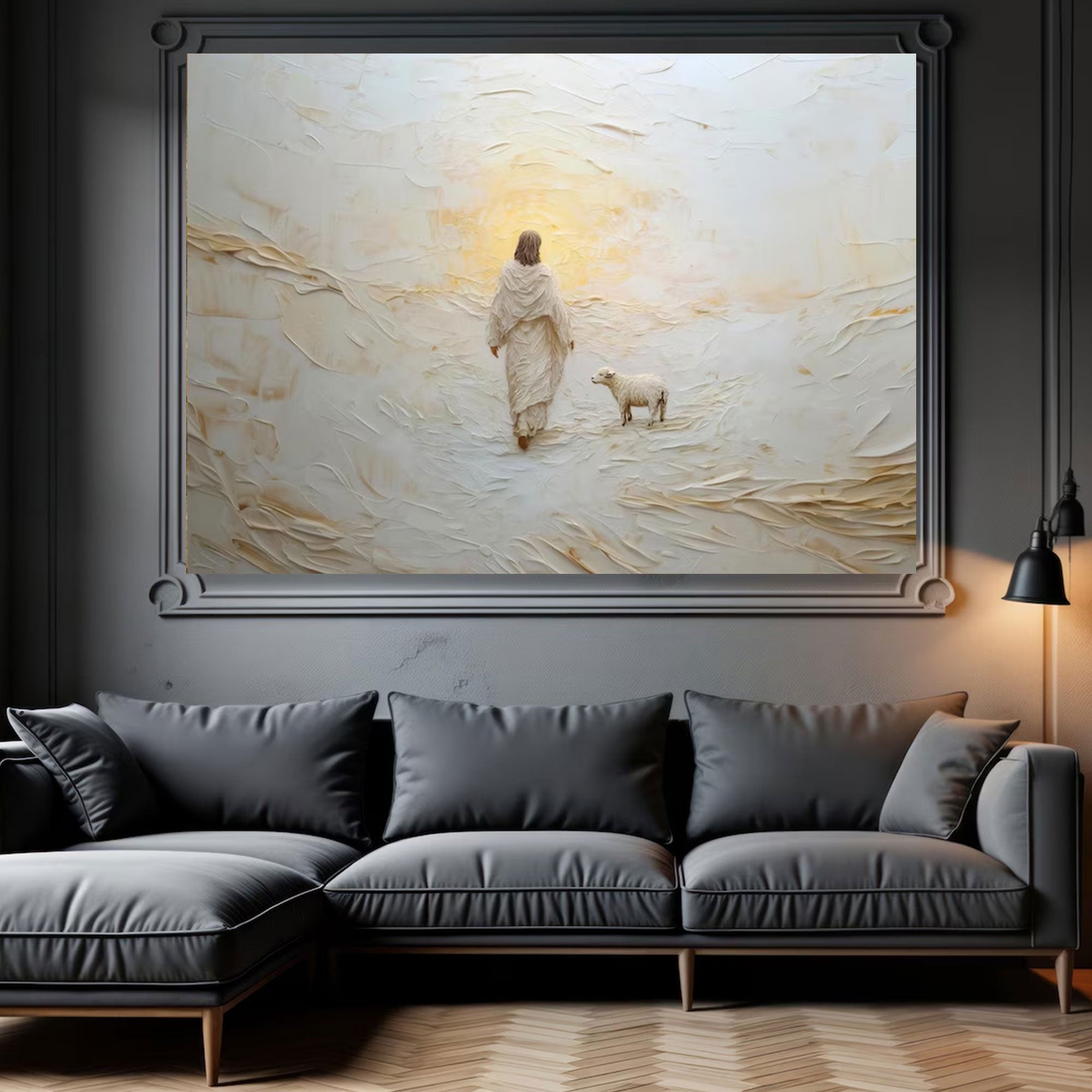 Shepherd of Light Canvas Print, Jesus and Lamb Wall Art, Good Shepherd Christian Decor, Spiritual Religious Home Decor, Inspirational Faith Gift