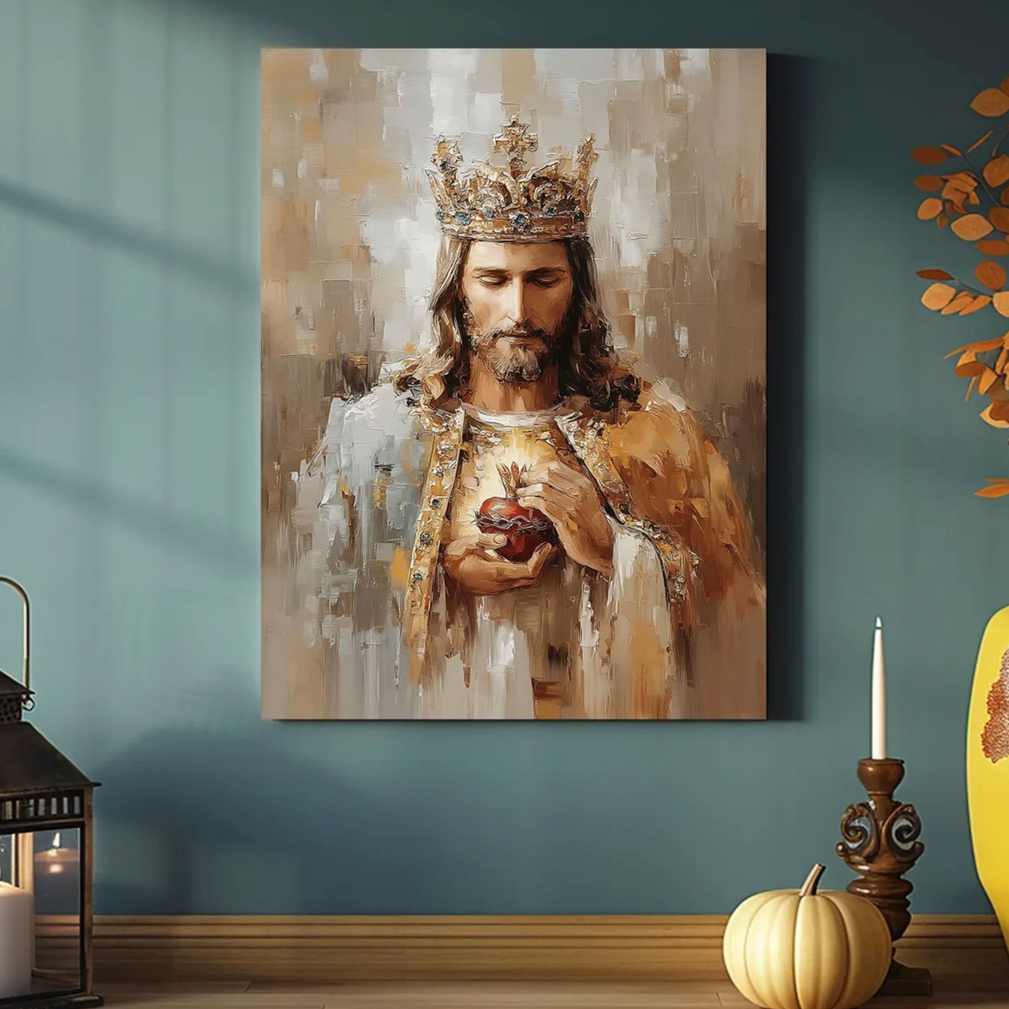 Christ the King Sacred Heart Canvas Print Jesus Royal Christian Wall Art Religious Faith Home Decor