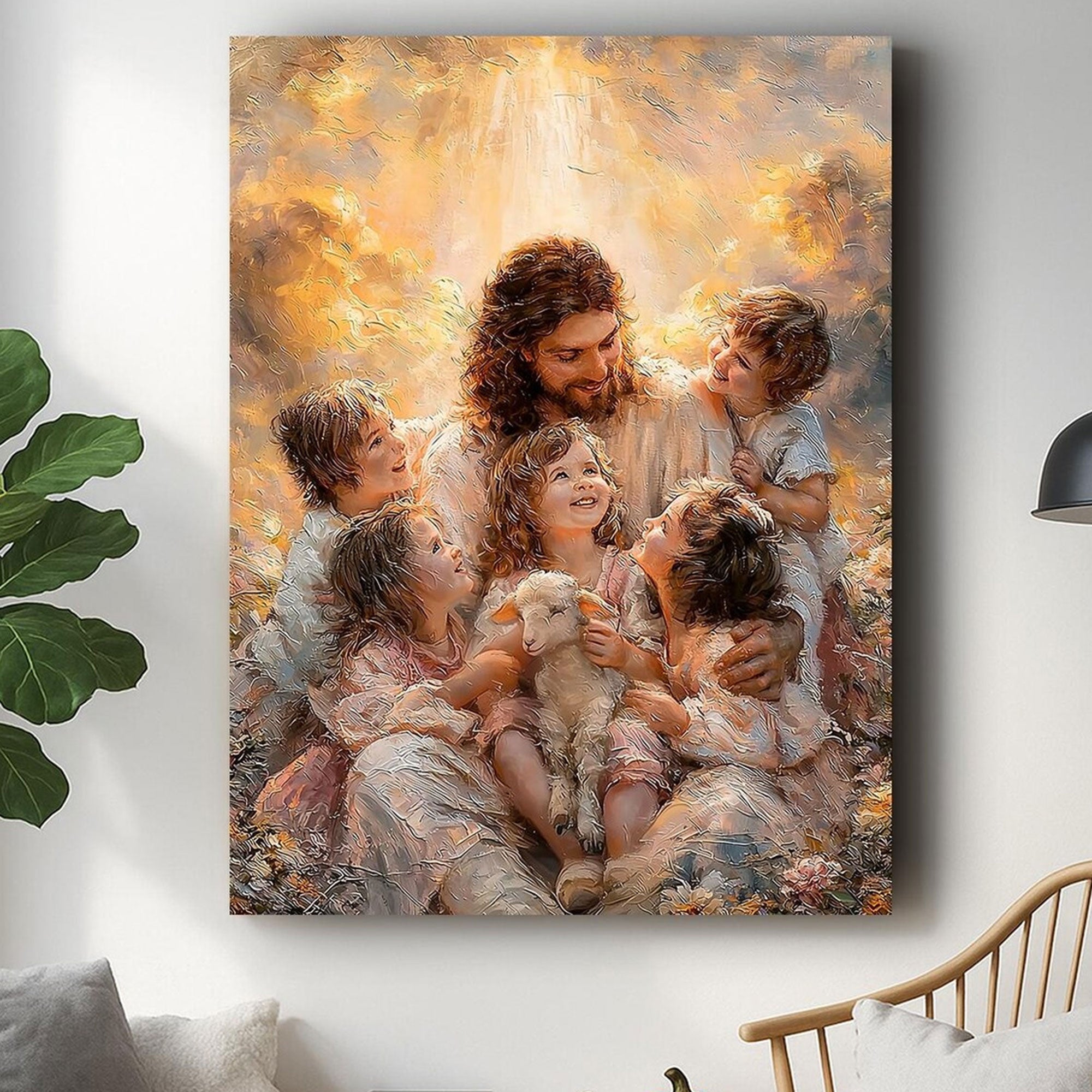 Jesus with Children Canvas Print, Good Shepherd Christian Wall Art, Faith Inspired Family Decor, Spiritual Religious Artwork