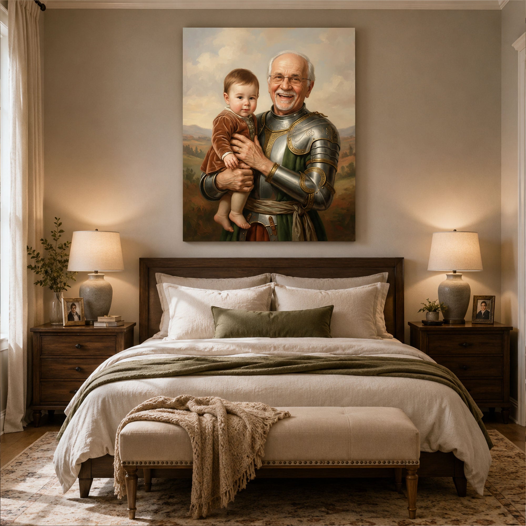 Custom Romantic Grandpa And Grandchild Canvas Print, Personalized Grandfather Portrait Wall Art, Father’s Day Gift For Grandpa