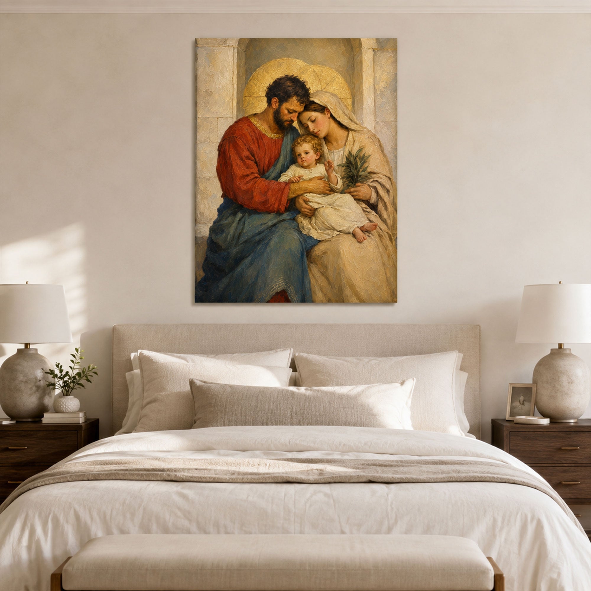 Holy Family Jesus Mary and Joseph Canvas Print, Catholic Wall Decor, Christian Family Faith Gift