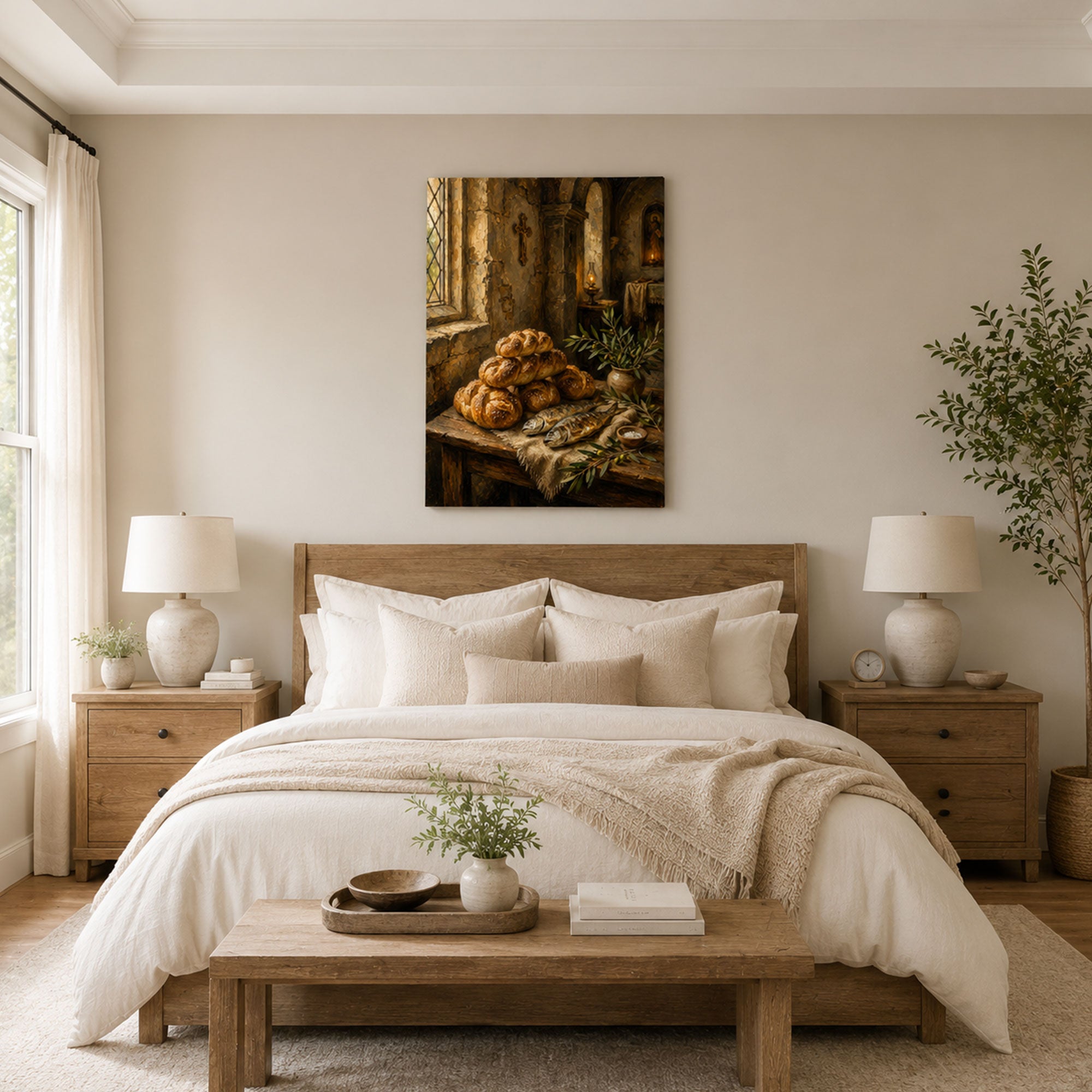 Five Loaves and Two Fish Canvas Print, Jesus Miracle Christian Wall Decor, Bible Faith Gift
