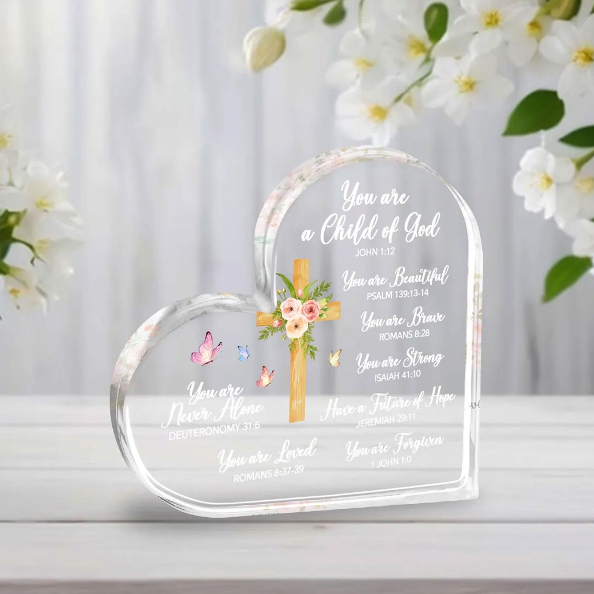 You Are a Child of God Heart Acrylic Plaque, Christian Scripture Gift, 2D Flat Faith Table Decor