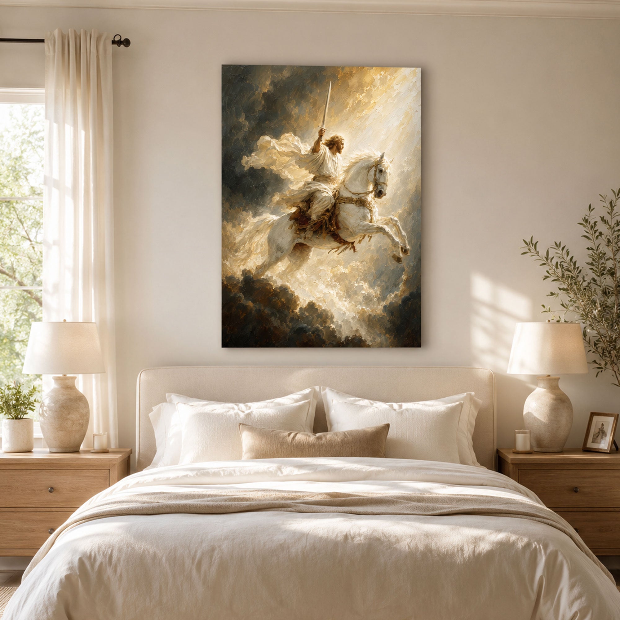 Jesus on the White Horse Canvas Print, Revelation 19:11 Second Coming Christian Wall Decor, Faith Gift