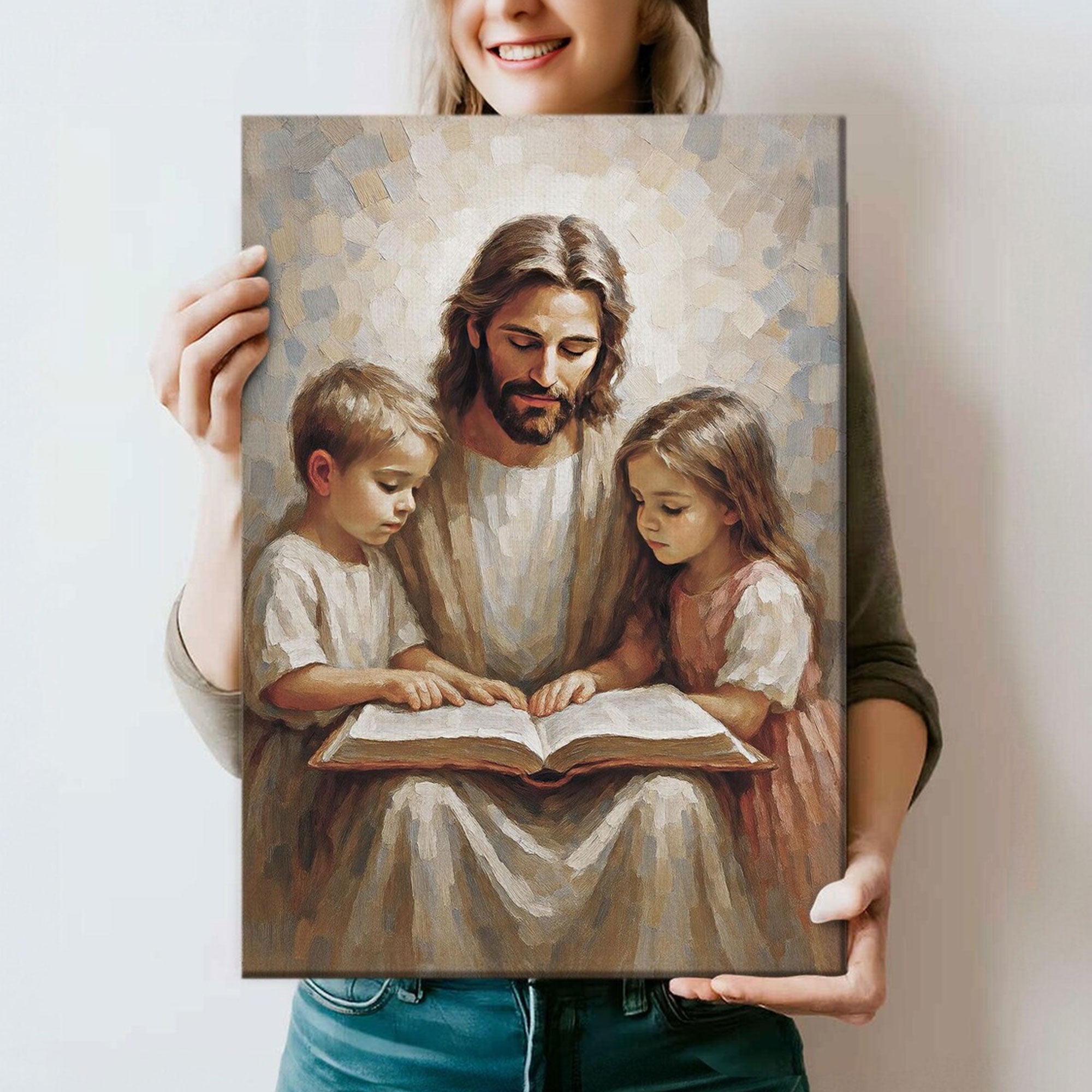 Jesus and Child Canvas Print, Jesus Teaching Children , Christian Religious Home Decor