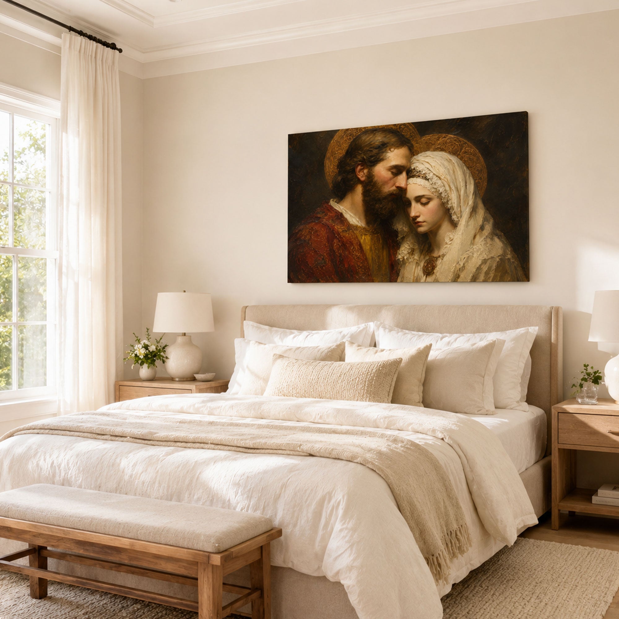 Saint Joseph and Virgin Mary Canvas Print, Holy Couple Catholic Wall Decor, Christian Faith Gift