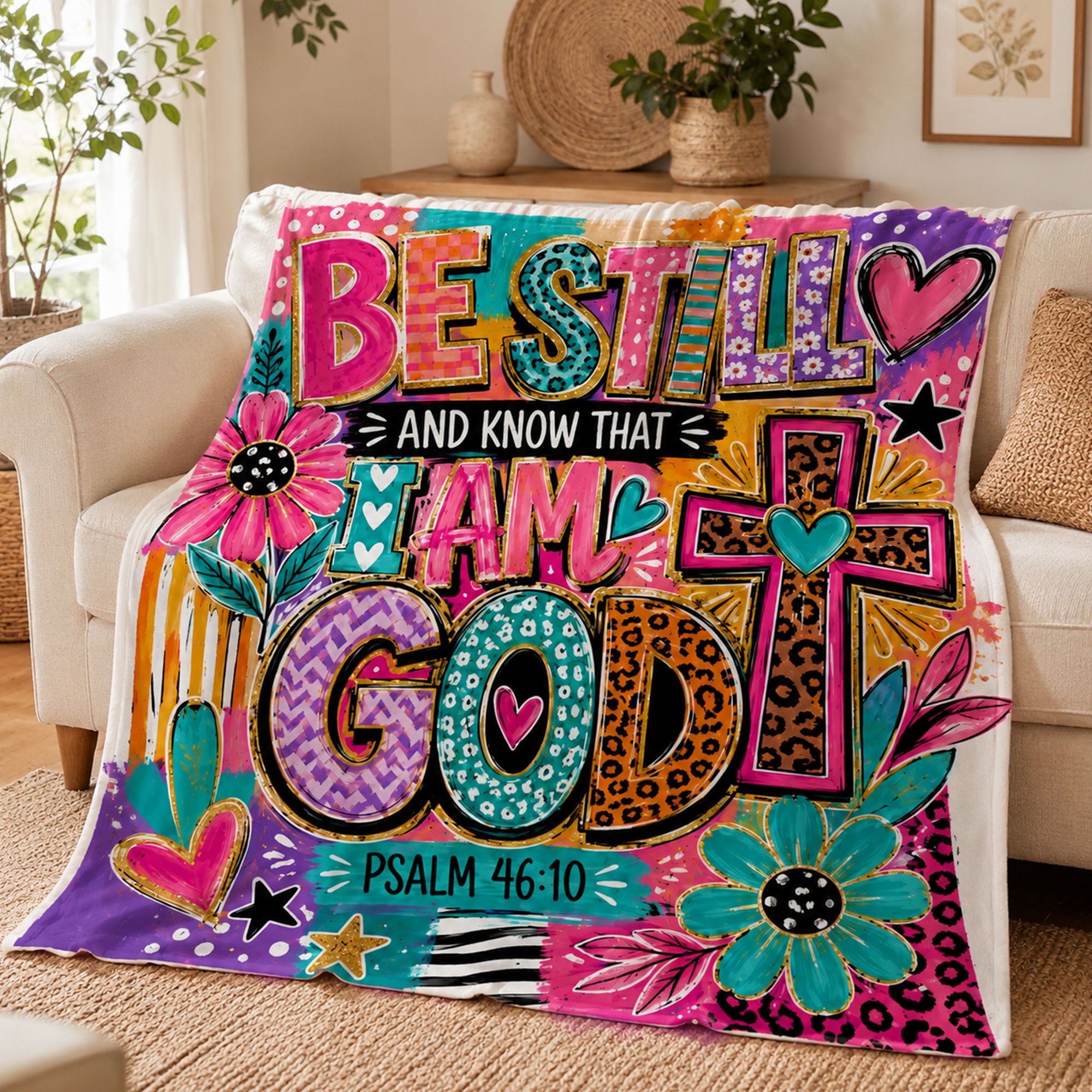Be Still and Know That I Am God Fleece Blanket, Psalm 46:10 Christian Throw, Faith Gift for Women