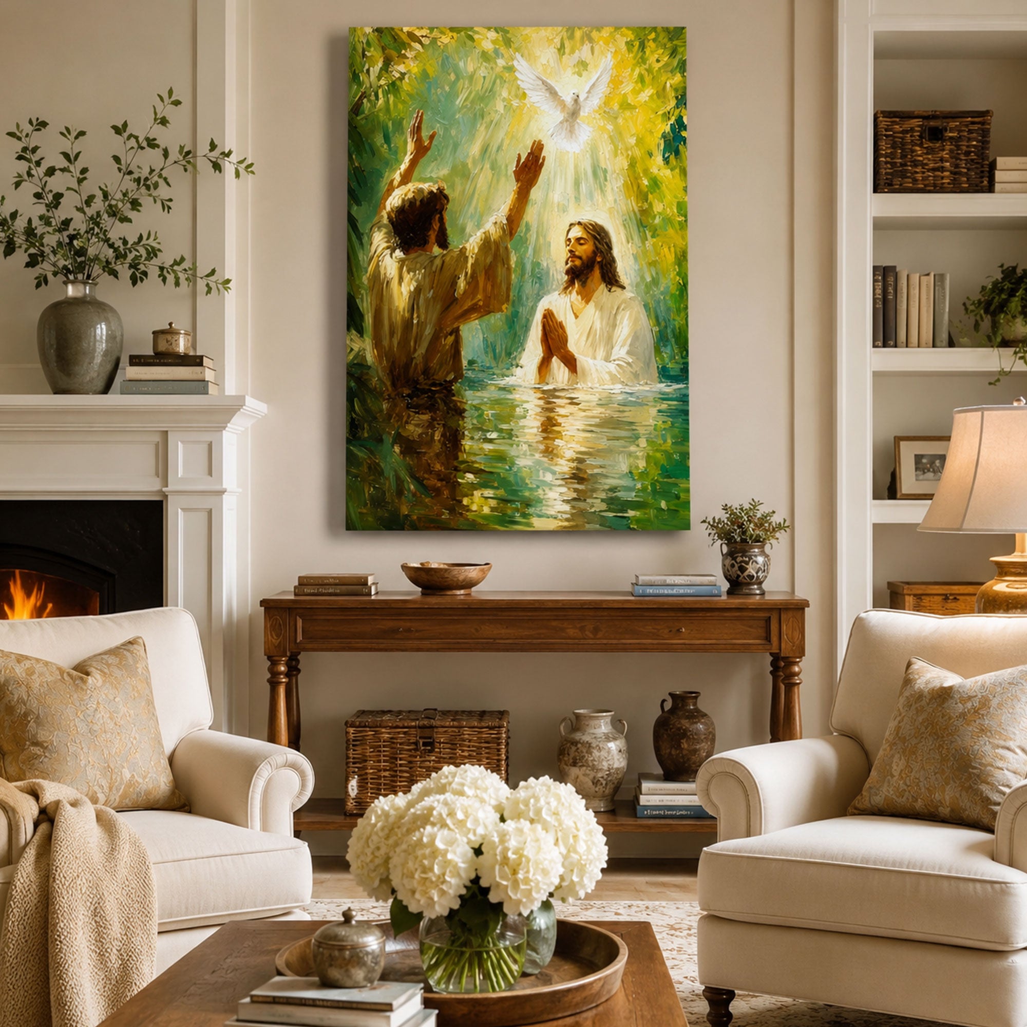 Baptism of Jesus Canvas Print, Catholic Christian Wall Art, Faith Home Decor Gift