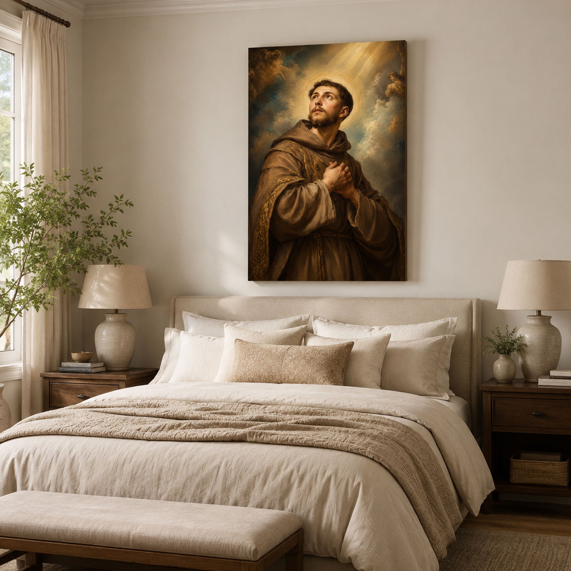 Saint Francis of Assisi Canvas Print, Catholic Saint Prayer Wall Art, Classic Faith Home Decor Gift