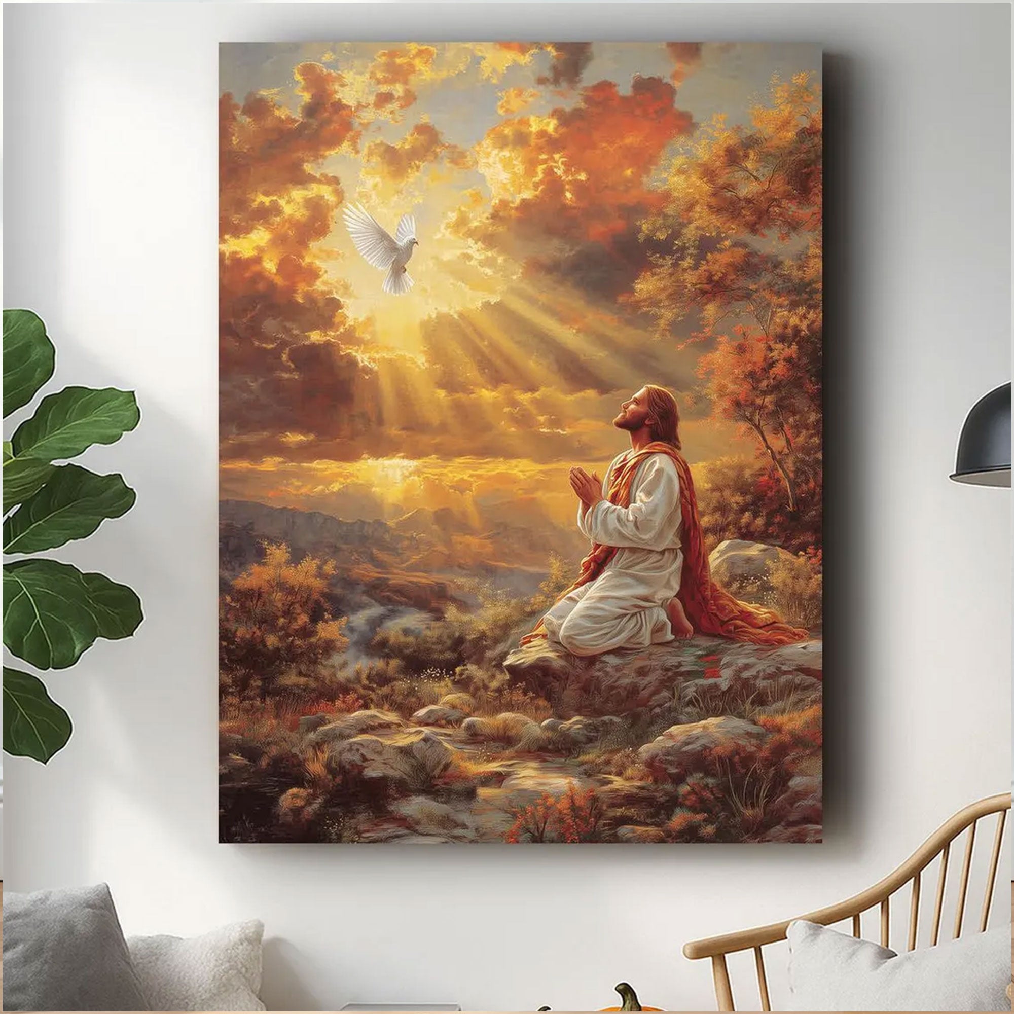 Jesus Praying Canvas Print, Christian Wall Art, Religious Faith Home Decoration Gift