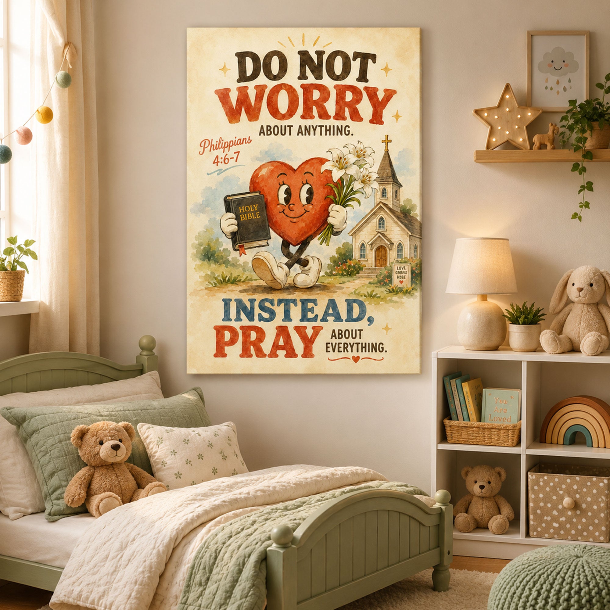 Do Not Worry Pray Canvas Print Philippians 4:6-7 Christian Kids Wall Art Prayer Room Decor