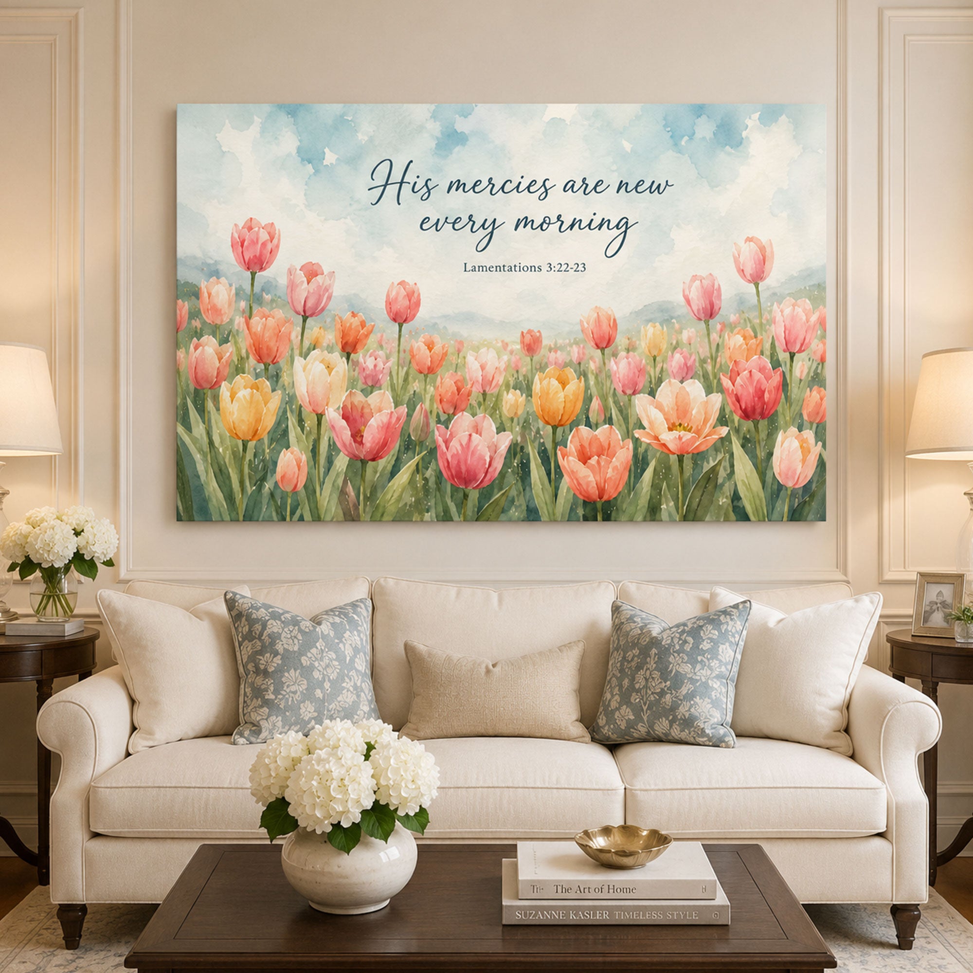 His Mercies Are New Every Morning Canvas Print, Lamentations 3:22-23 Christian Bible Verse Wall Art, Faith Bedroom Decor Gift