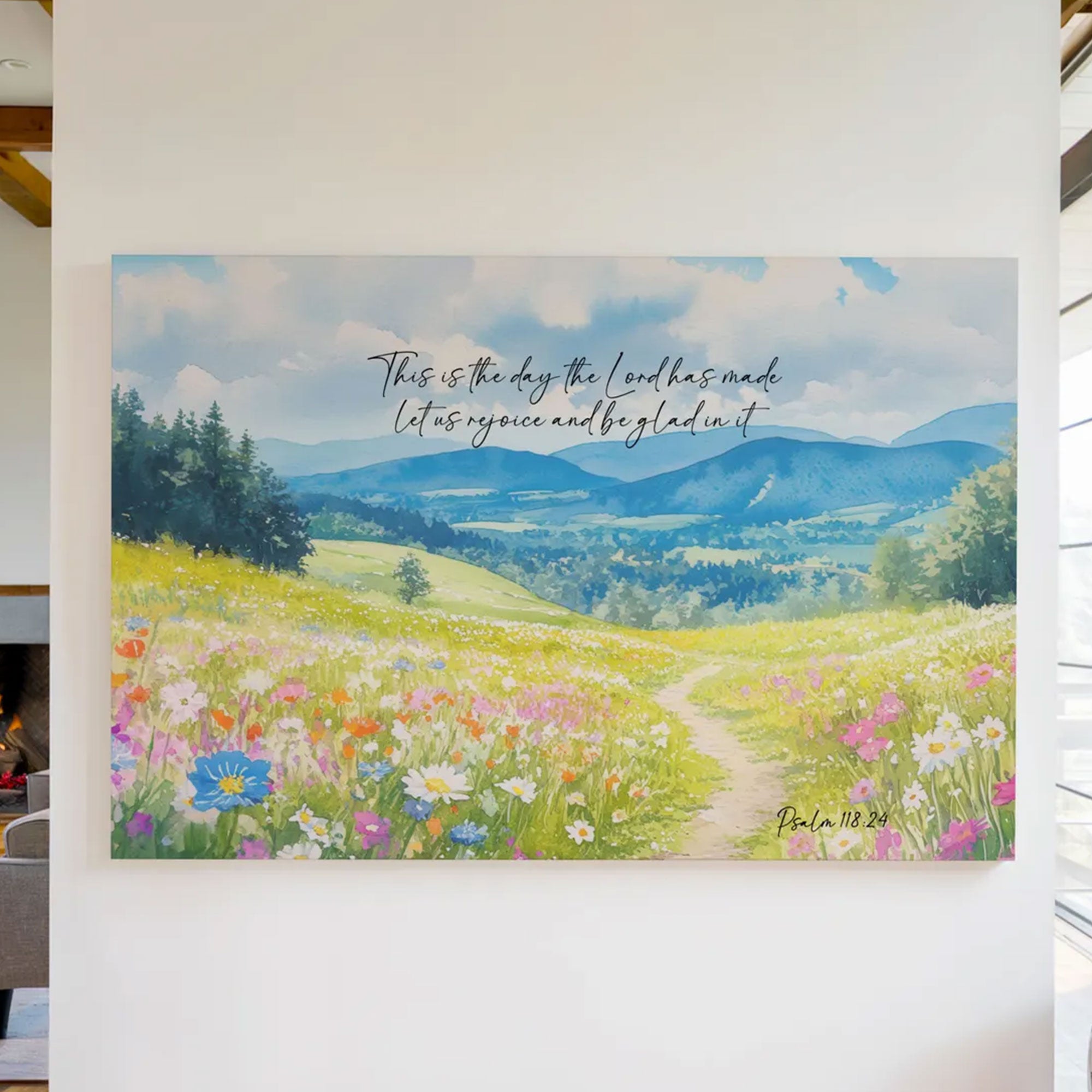 Psalm 118:24 Wildflower Canvas Print, This Is The Day The Lord Has Made Scripture Wall Art, Christian Home Decor, Godly Wedding Gift, Inspirational Faith Artwork