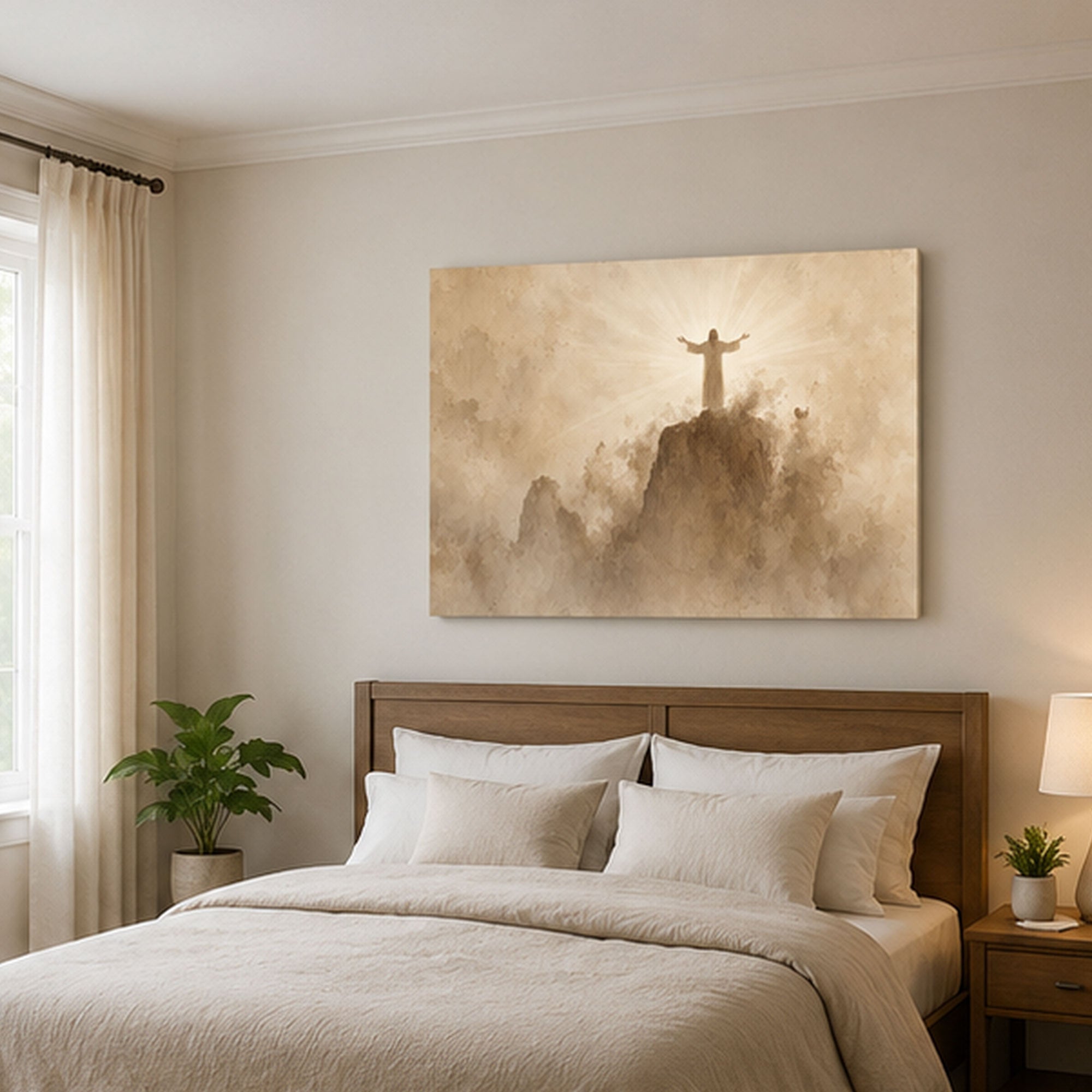 Jesus Blessing the Multitude Canvas Print, Sepia Christian Faith Art