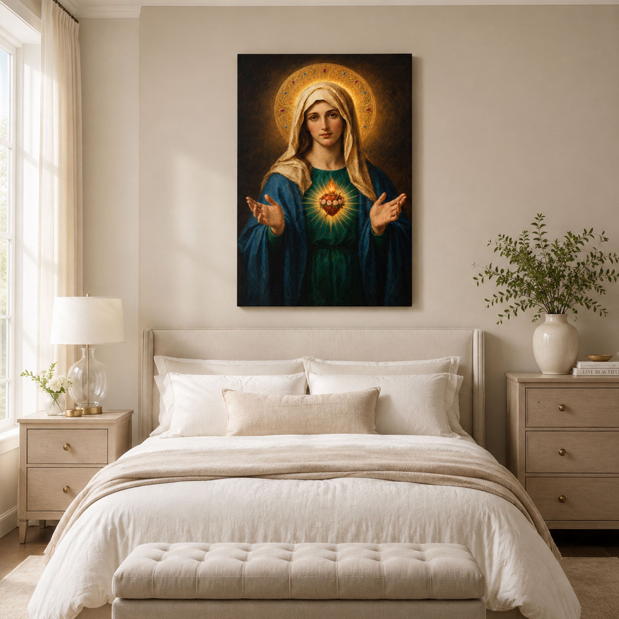 Immaculate Heart of Mary Canvas Print, Blessed Virgin Mary Catholic Wall Decor, Marian Faith Gift