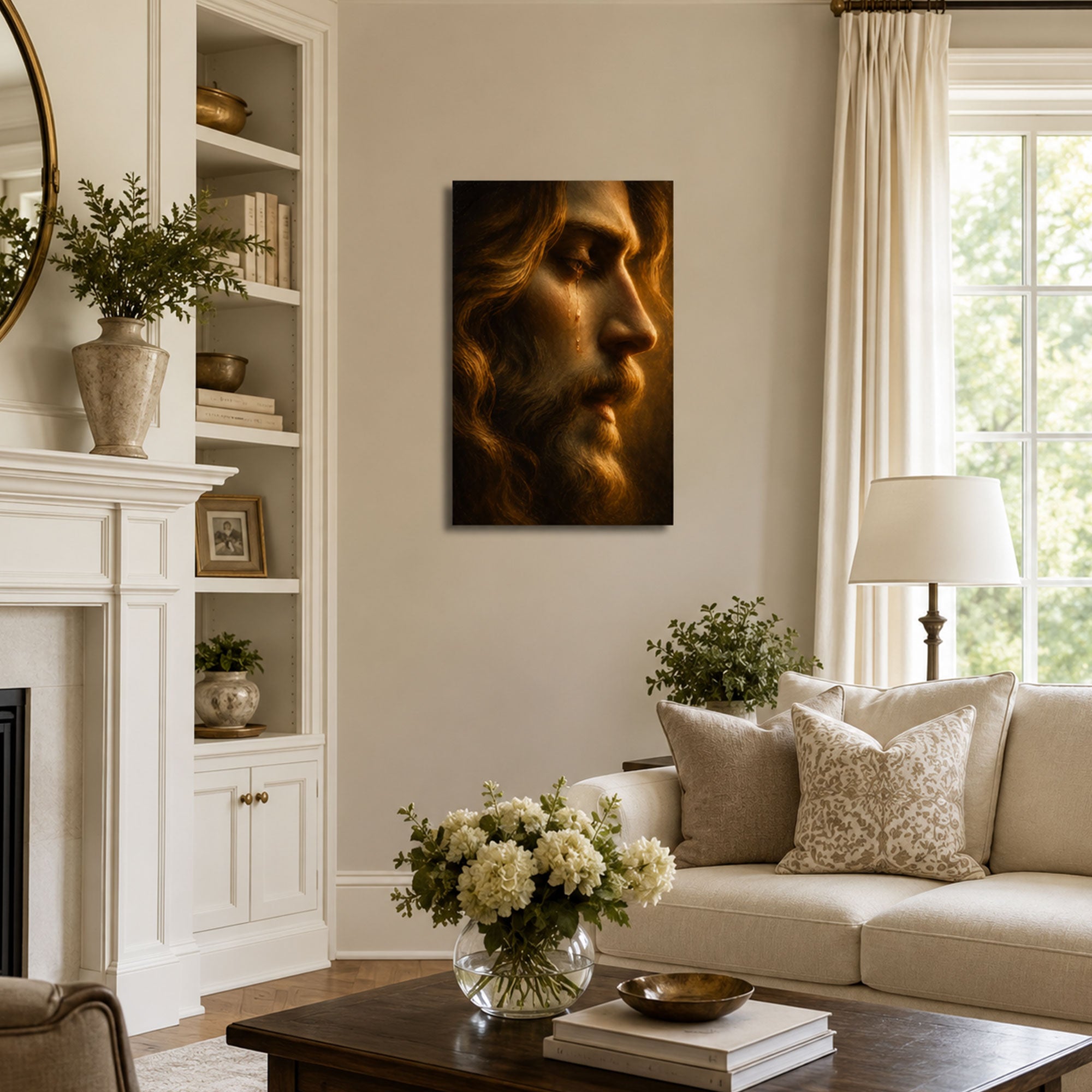 Weeping Jesus Portrait Canvas Print, Christian Home Decor