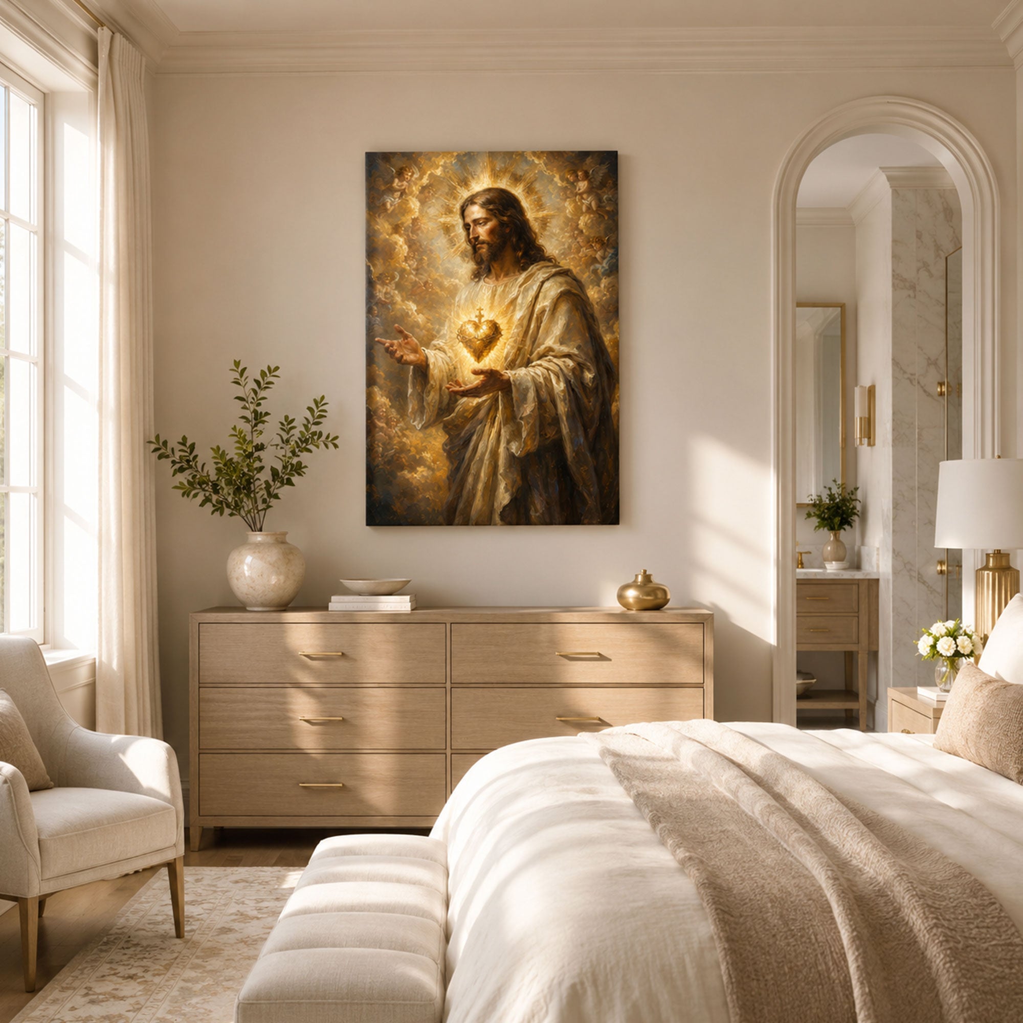 Sacred Heart of Jesus Canvas Print, Catholic Christian Wall Decor, Divine Love Faith Gift
