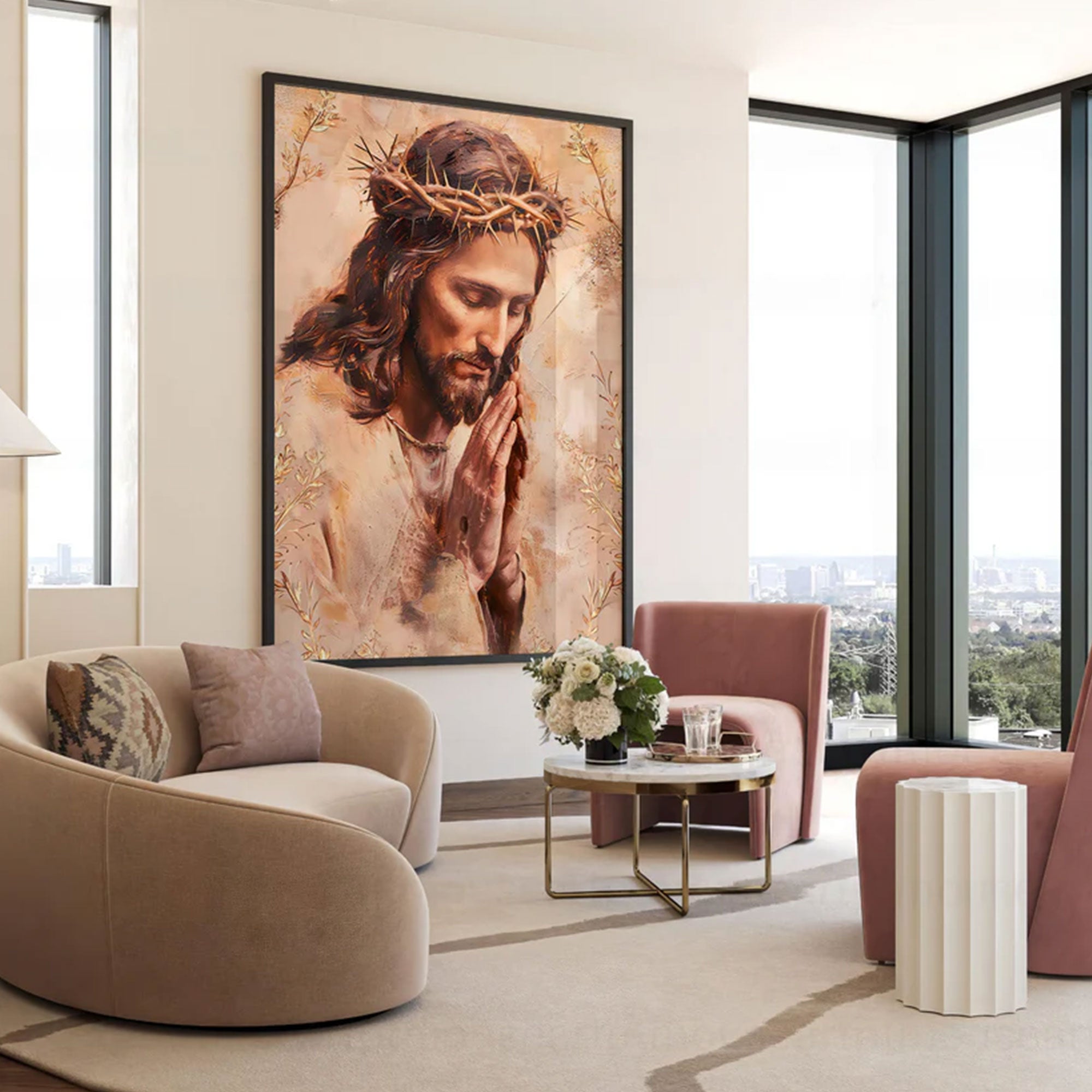 Jesus Praying Canvas Print, Sacred Christian Wall Art, Religious Faith Painting, Spiritual Decor