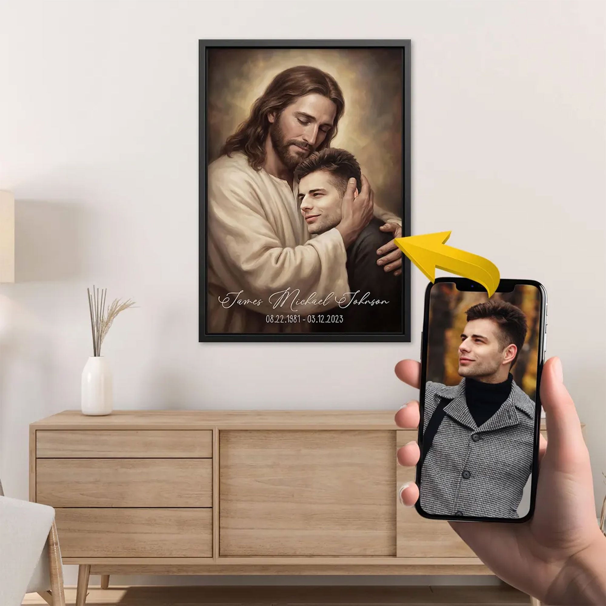 Custom Photo Jesus Memorial Canvas, Personalized In Loving Memory, Christian Sympathy Gift