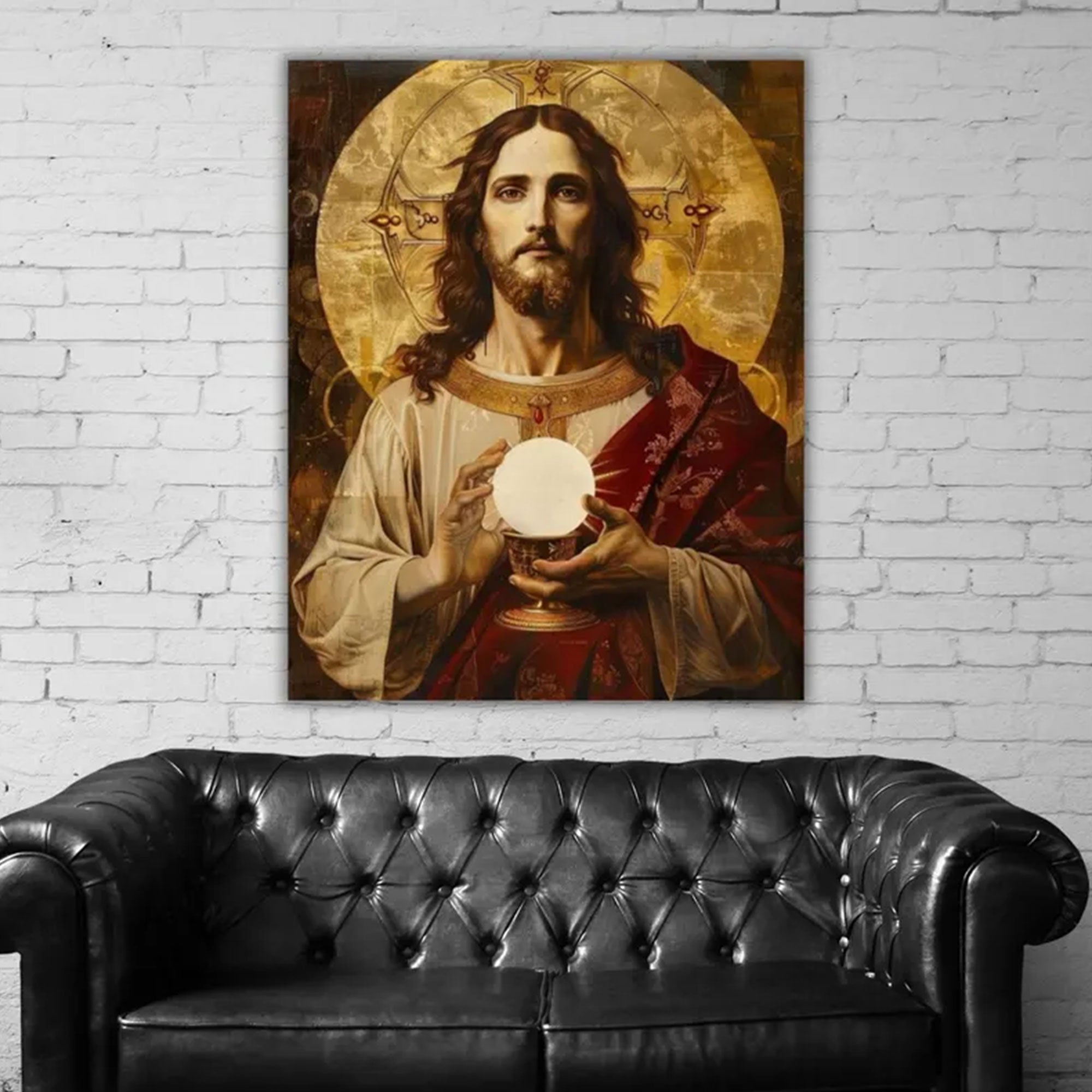 Jesus The Eucharist Canvas Print, Christian Catholic Wall Art, Sacred Heart Holy Communion Faith Decor