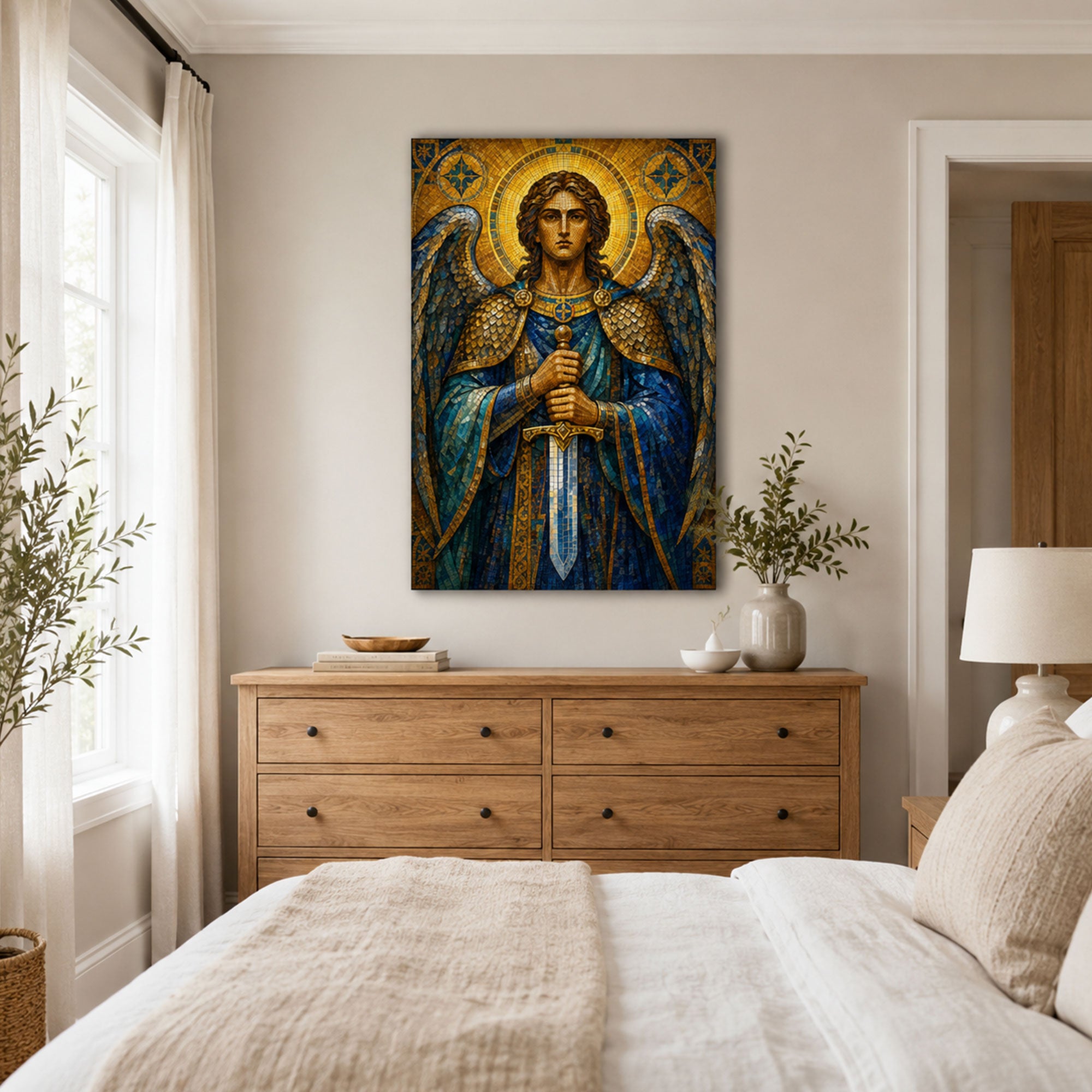 Saint Michael with Sword Canvas Print, Catholic Christian Home Decor, Religious Gift