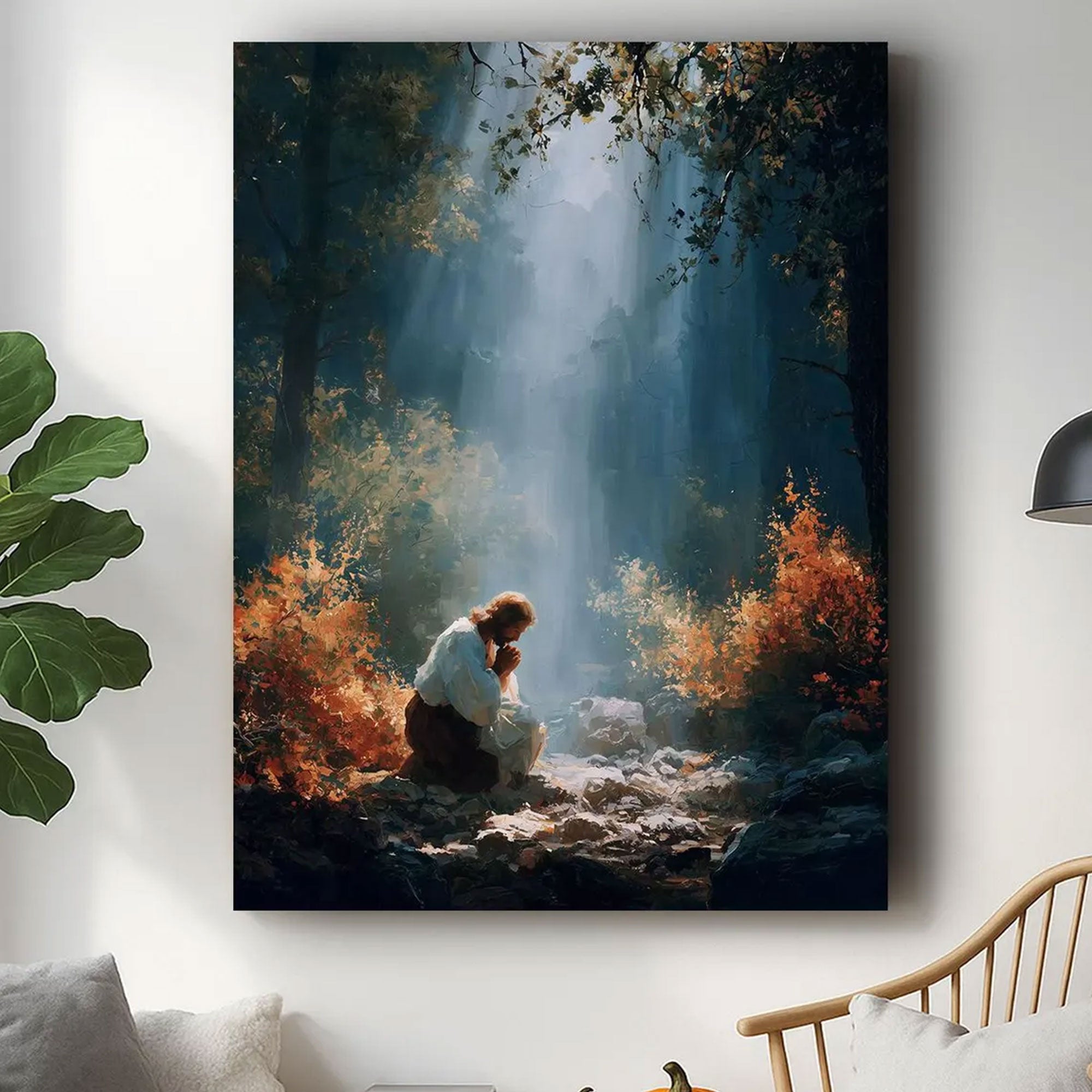 Jesus Praying in the Garden Canvas Print, Christian Prayer Wall Art, Spiritual Faith Painting, Gethsemane Religious Decor