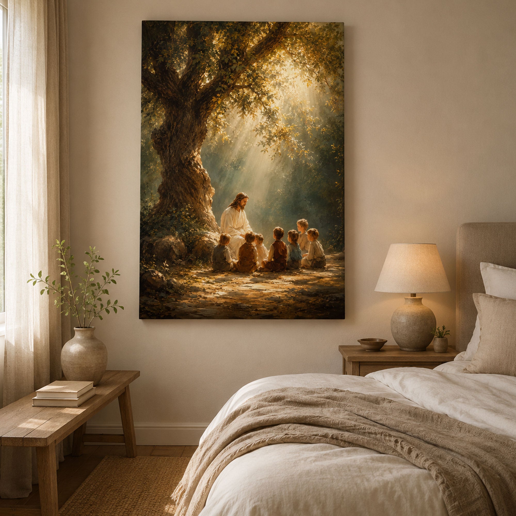 Jesus Blessing Children Canvas Print, Christian Wall Art, Kids Room Faith Home Decor